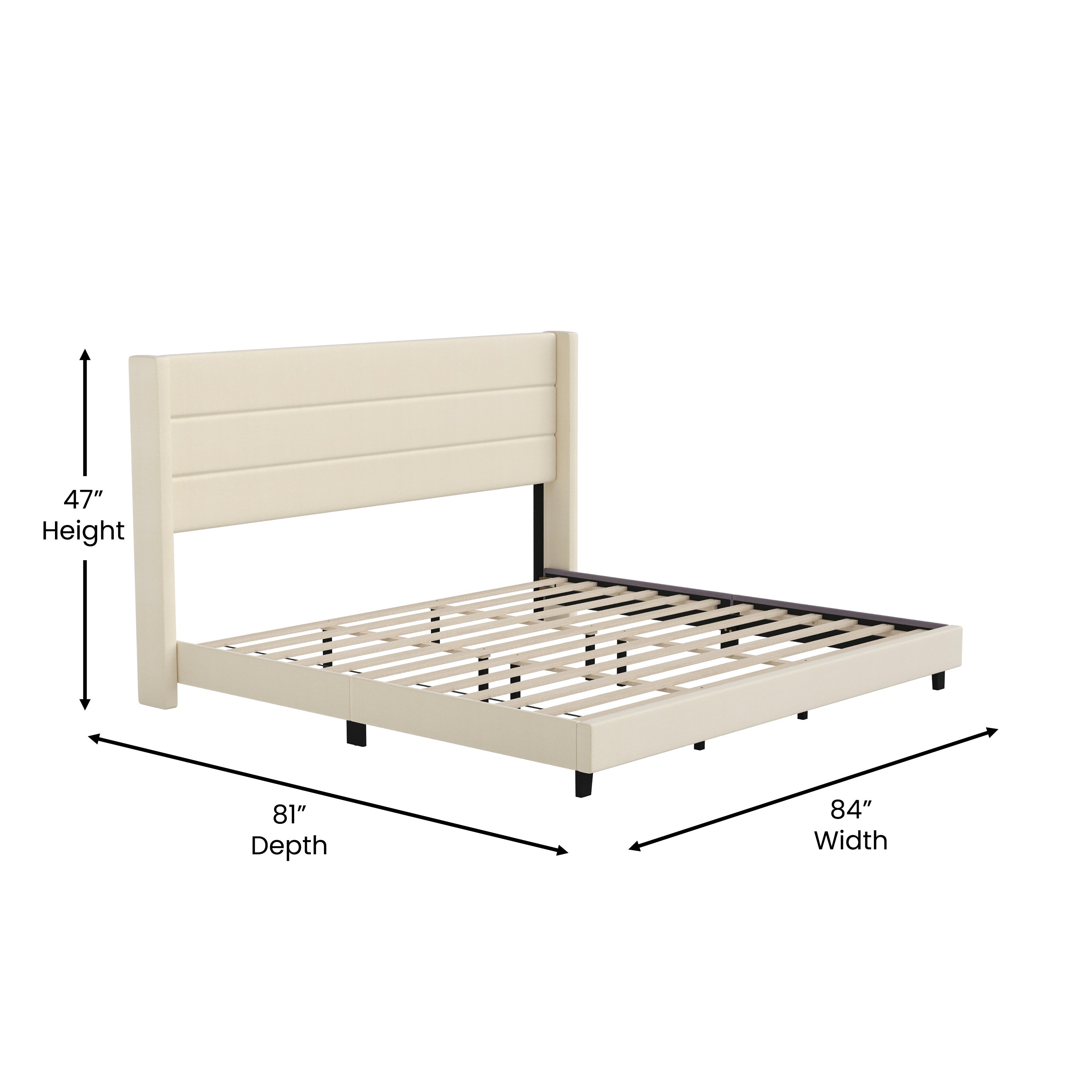 Hollis Upholstered Platform Bed with Wingback Headboard, Mattress Foundation with Slatted Supports, No Box Spring Needed