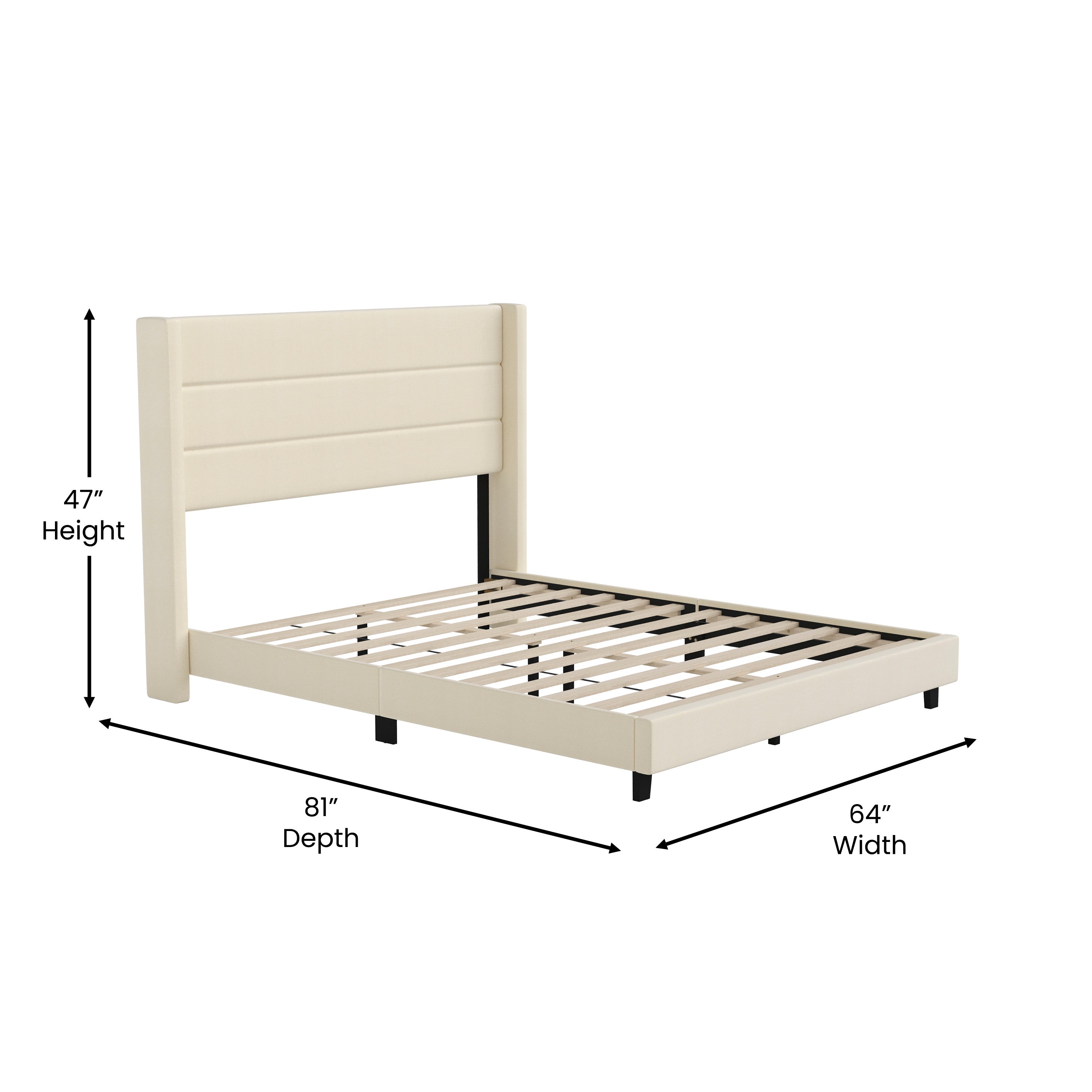 Hollis Upholstered Platform Bed with Wingback Headboard, Mattress Foundation with Slatted Supports, No Box Spring Needed