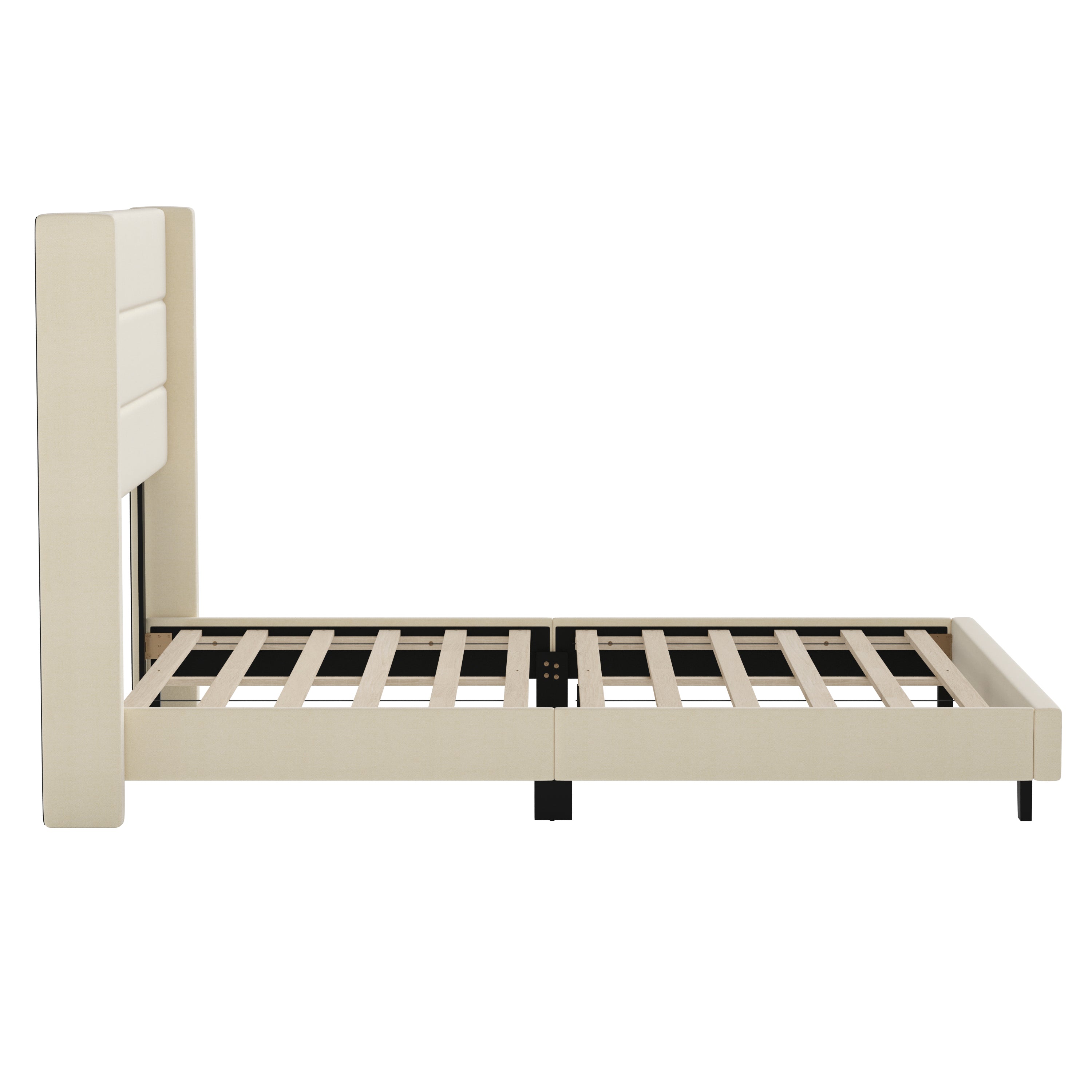 Hollis Upholstered Platform Bed with Wingback Headboard, Mattress Foundation with Slatted Supports, No Box Spring Needed