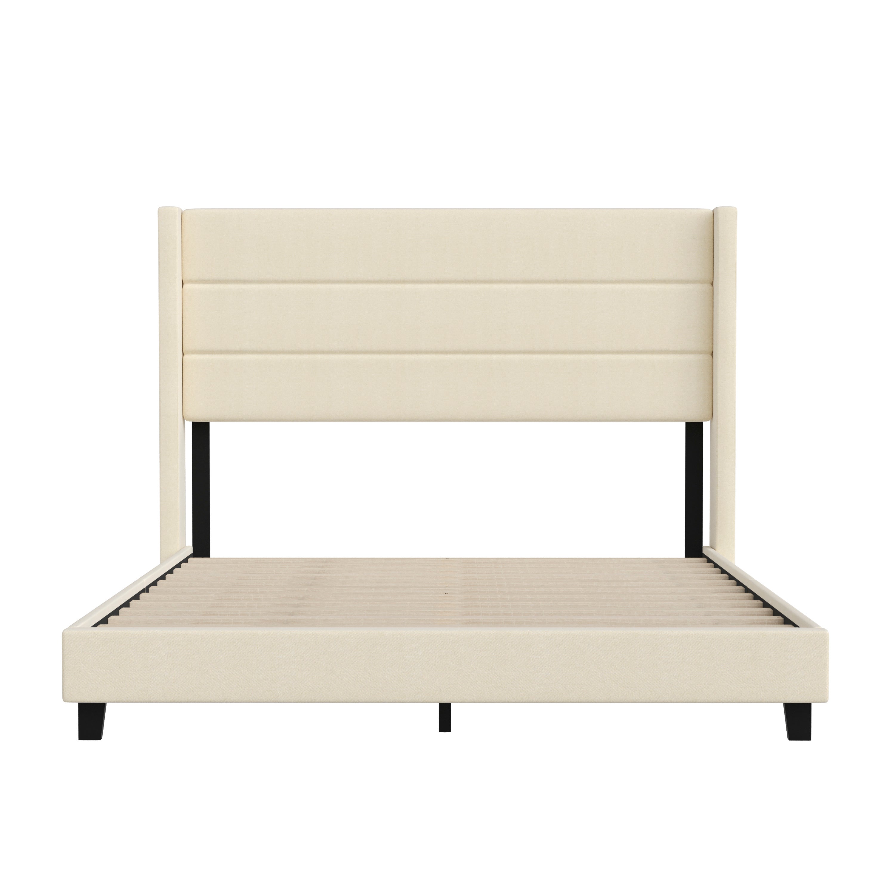 Hollis Upholstered Platform Bed with Wingback Headboard, Mattress Foundation with Slatted Supports, No Box Spring Needed