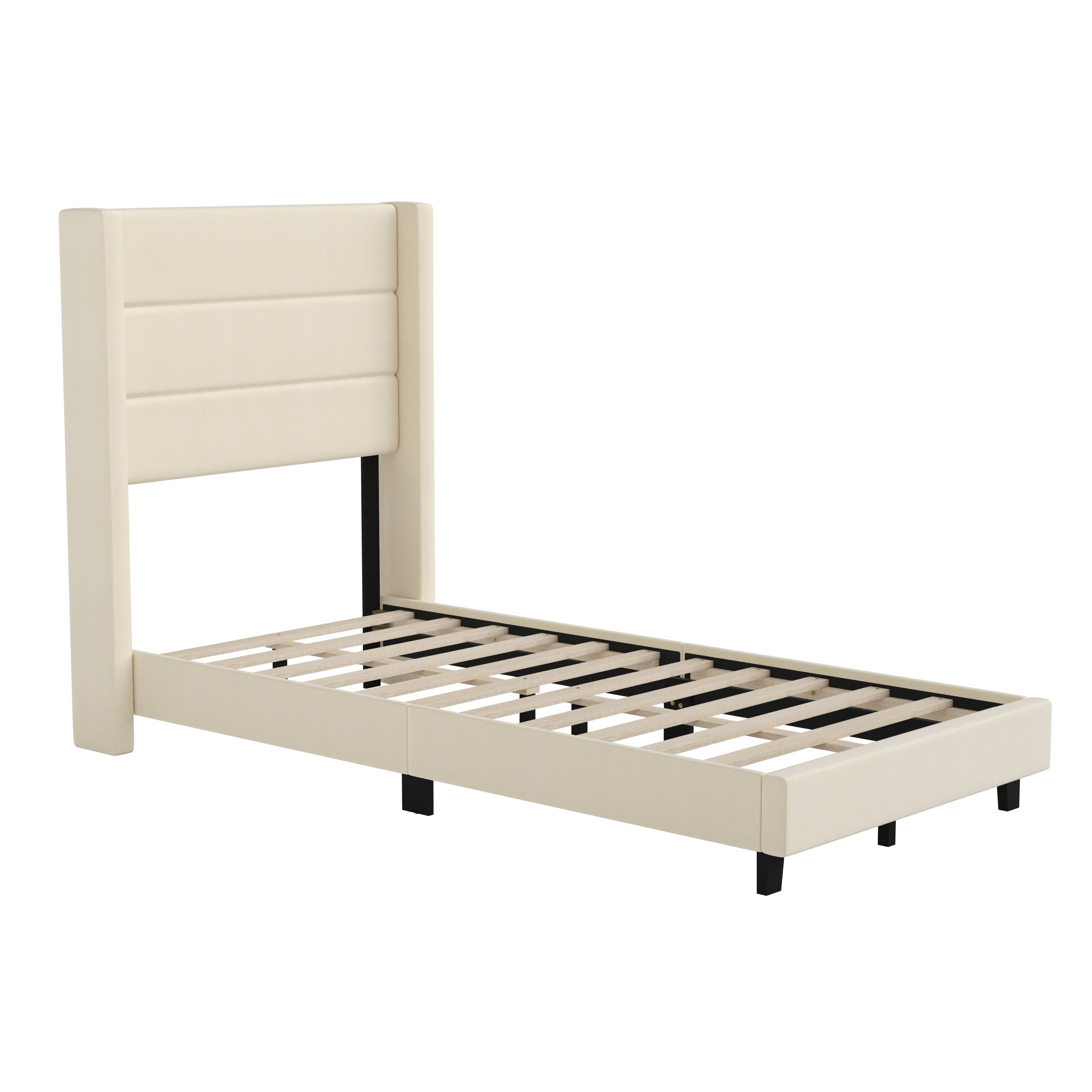 Hollis Upholstered Platform Bed with Wingback Headboard, Mattress Foundation with Slatted Supports, No Box Spring Needed