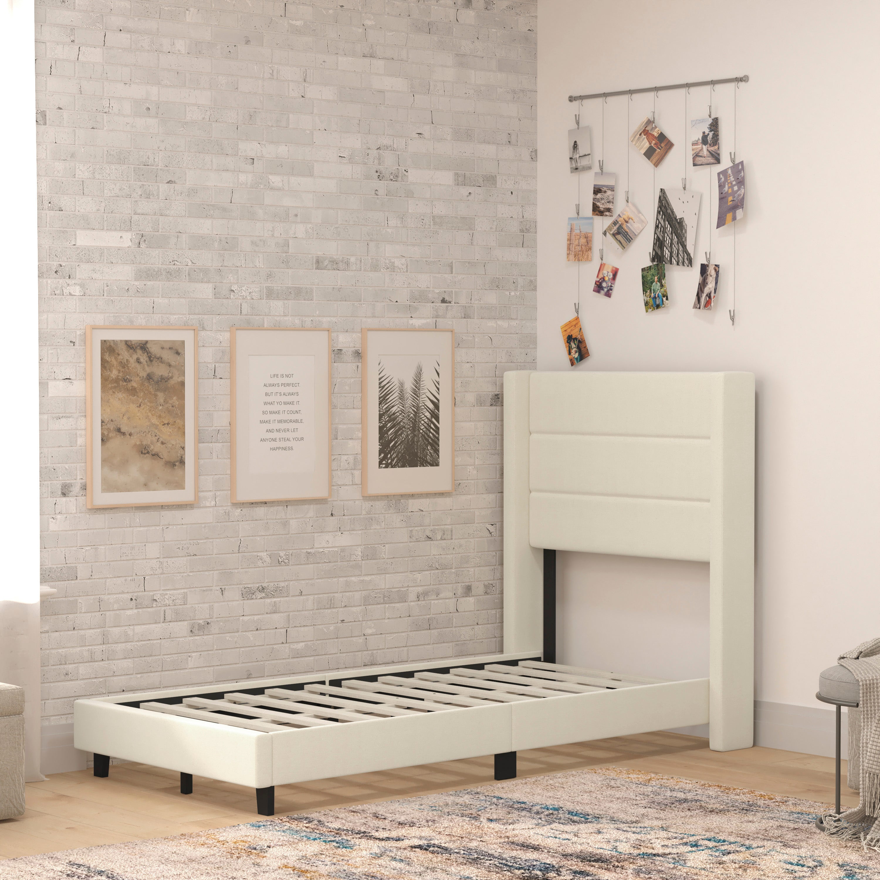 Hollis Upholstered Platform Bed with Wingback Headboard, Mattress Foundation with Slatted Supports, No Box Spring Needed