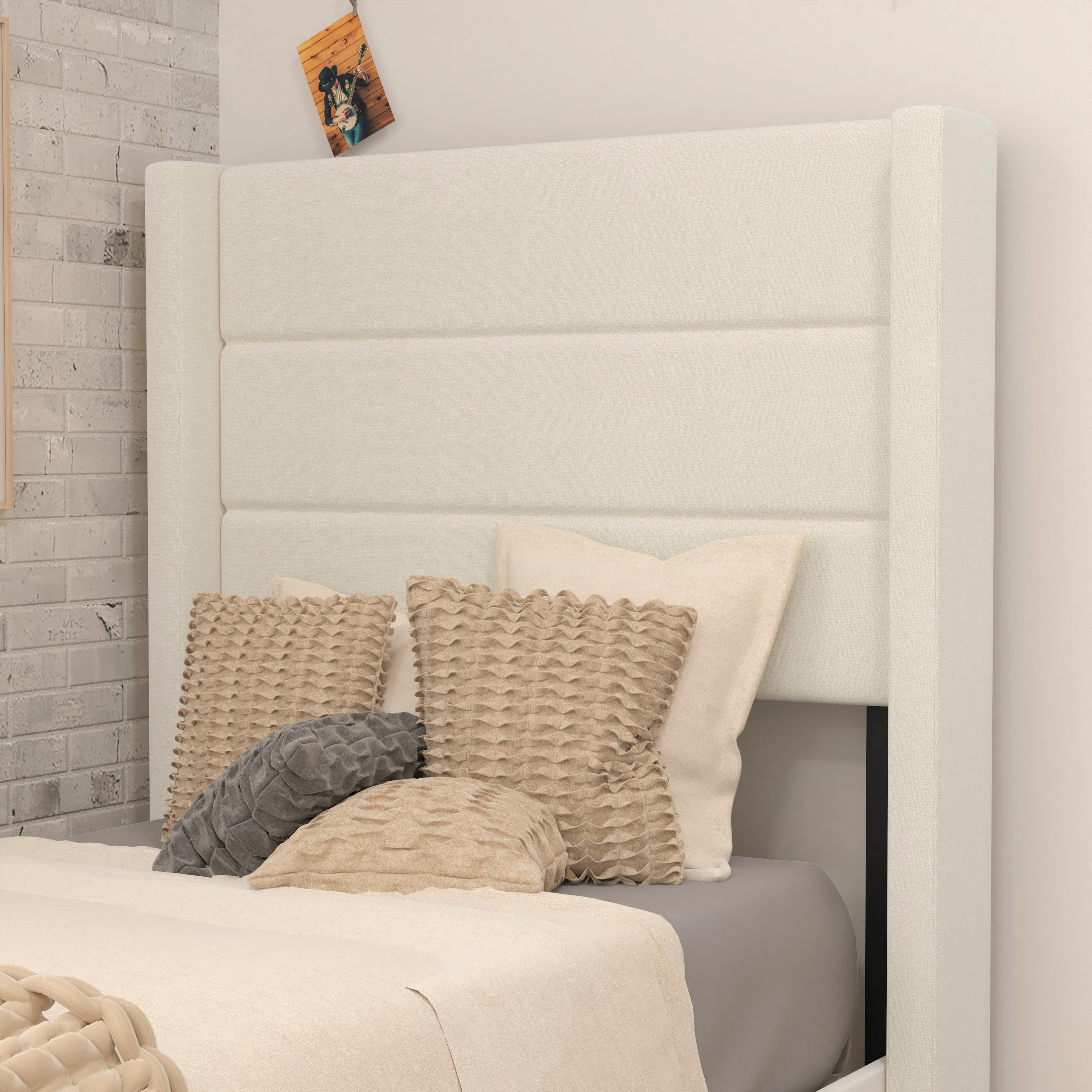 Hollis Upholstered Platform Bed with Wingback Headboard, Mattress Foundation with Slatted Supports, No Box Spring Needed