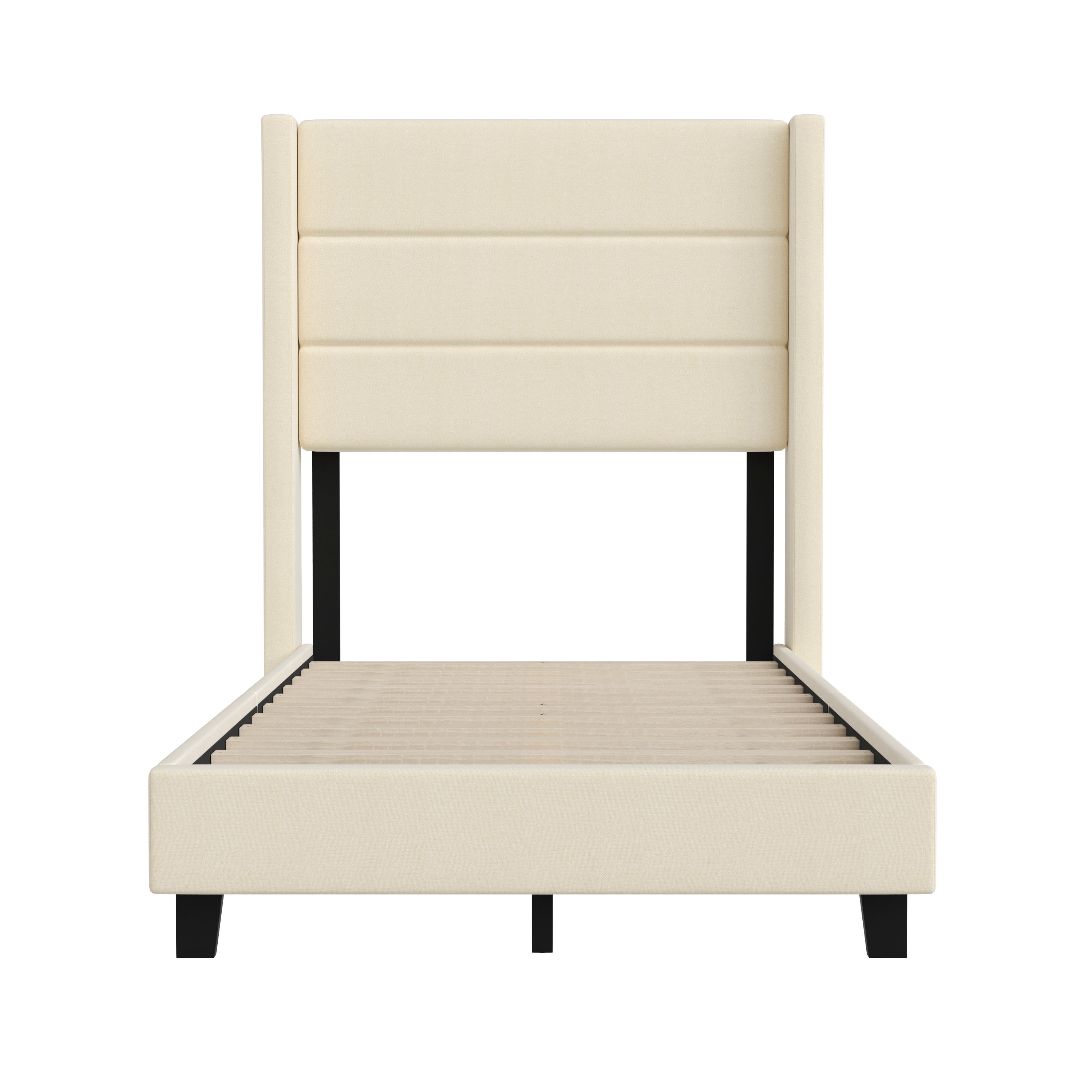 Hollis Upholstered Platform Bed with Wingback Headboard, Mattress Foundation with Slatted Supports, No Box Spring Needed
