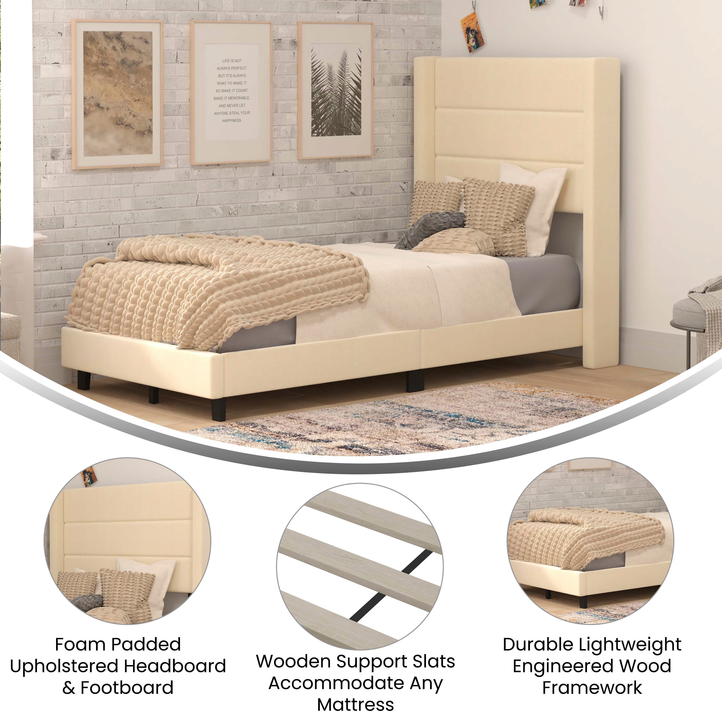 Hollis Upholstered Platform Bed with Wingback Headboard, Mattress Foundation with Slatted Supports, No Box Spring Needed