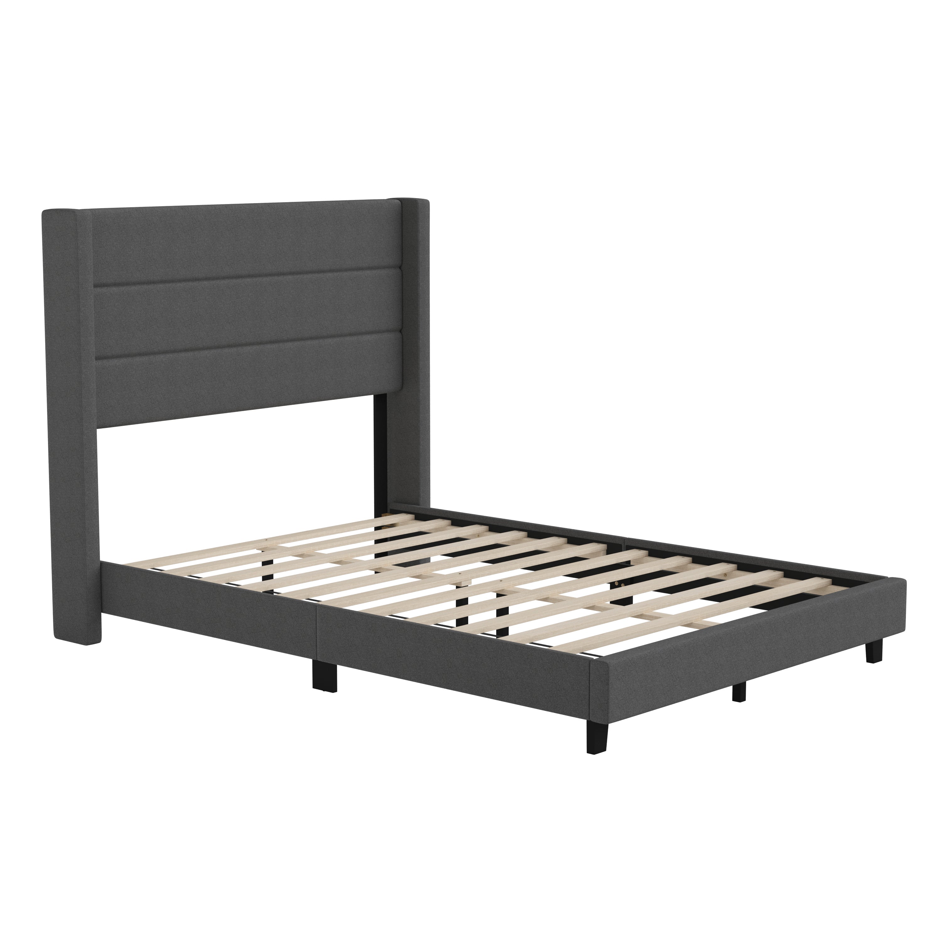Hollis Upholstered Platform Bed with Wingback Headboard, Mattress Foundation with Slatted Supports, No Box Spring Needed