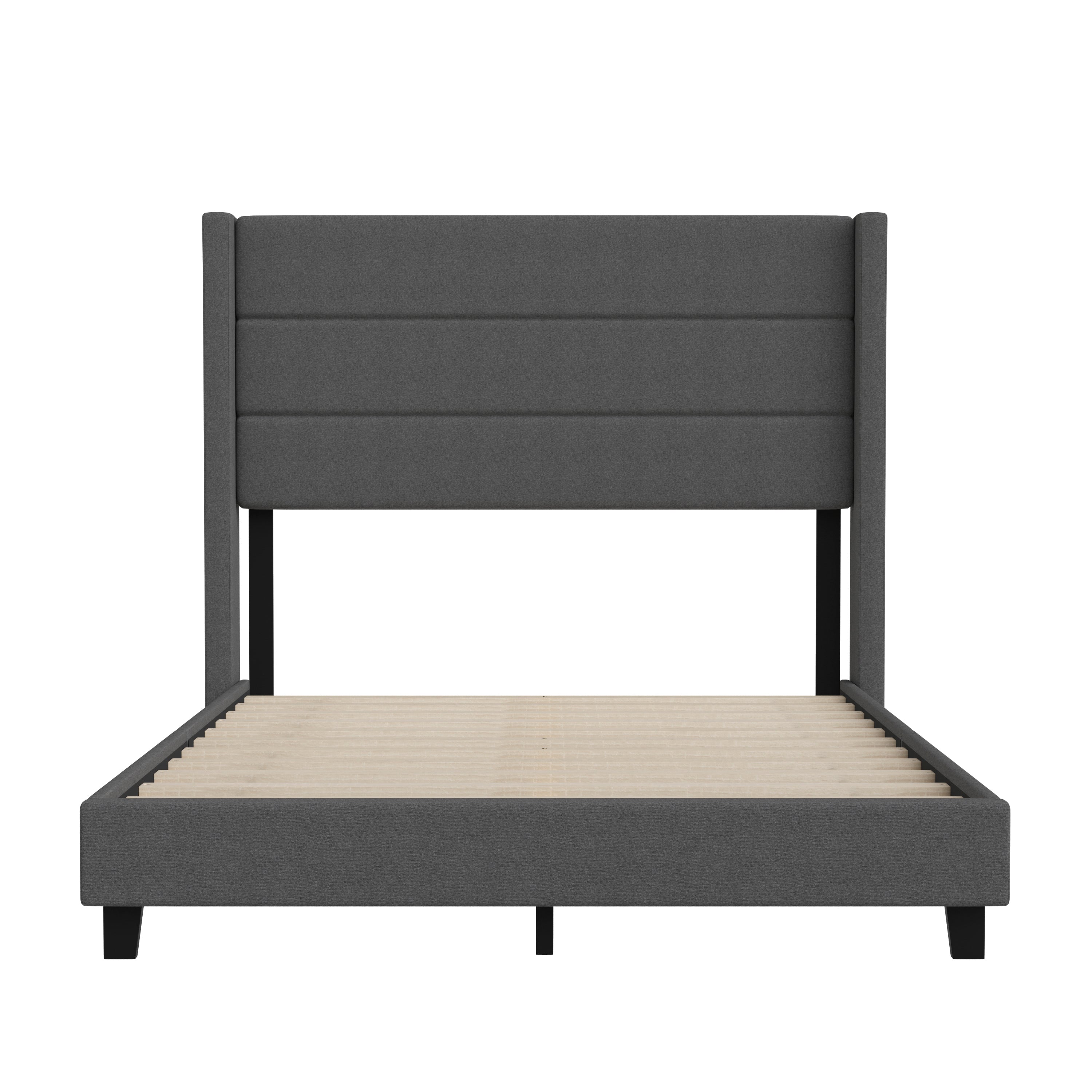 Hollis Upholstered Platform Bed with Wingback Headboard, Mattress Foundation with Slatted Supports, No Box Spring Needed