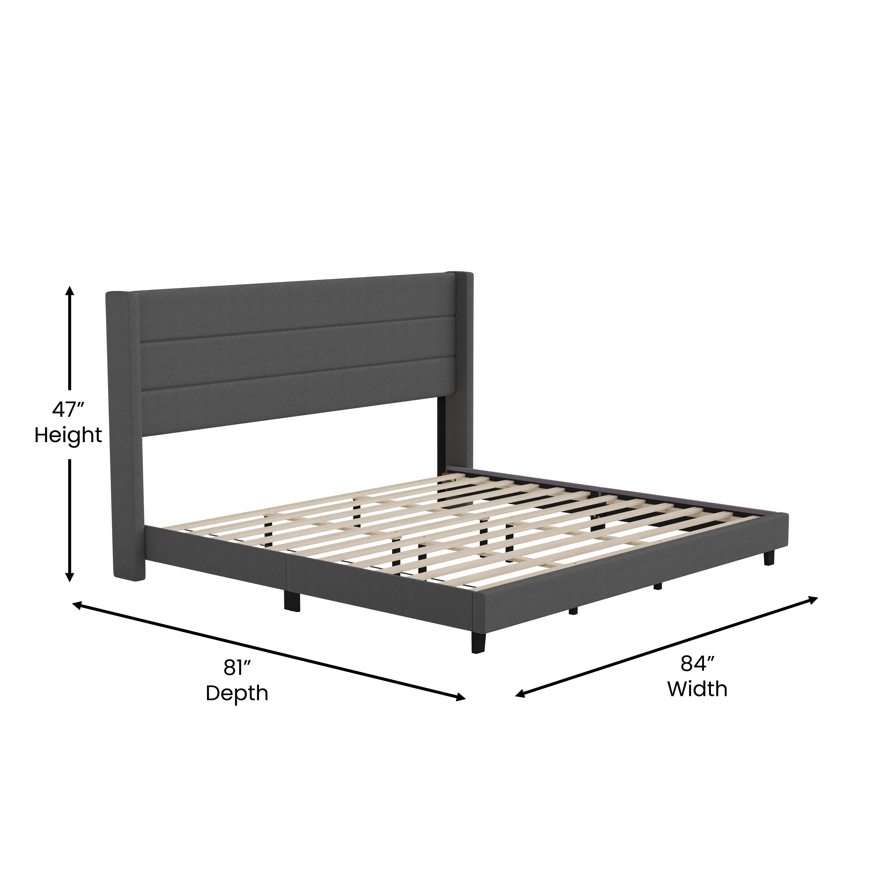 Hollis Upholstered Platform Bed with Wingback Headboard, Mattress Foundation with Slatted Supports, No Box Spring Needed