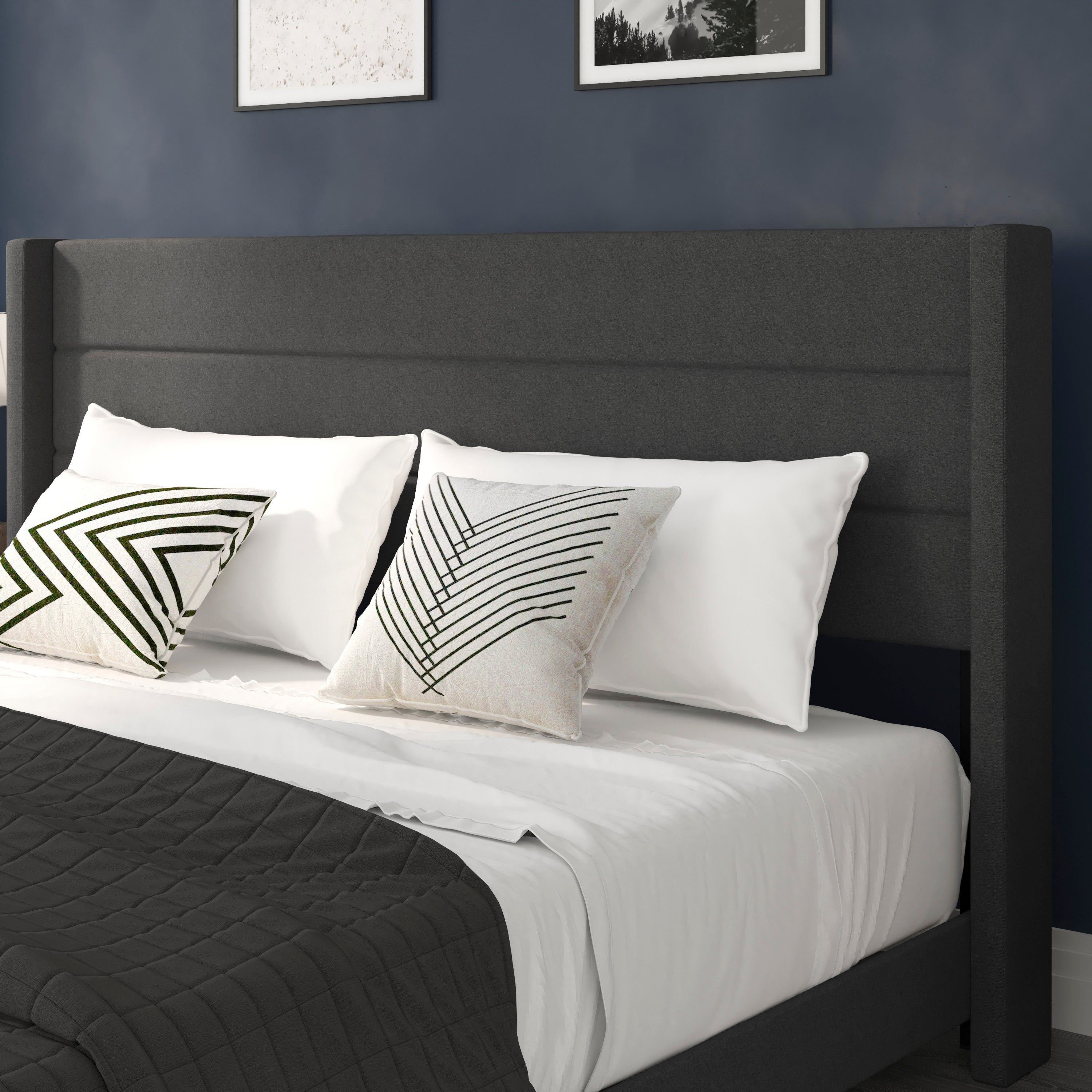 Hollis Upholstered Platform Bed with Wingback Headboard, Mattress Foundation with Slatted Supports, No Box Spring Needed