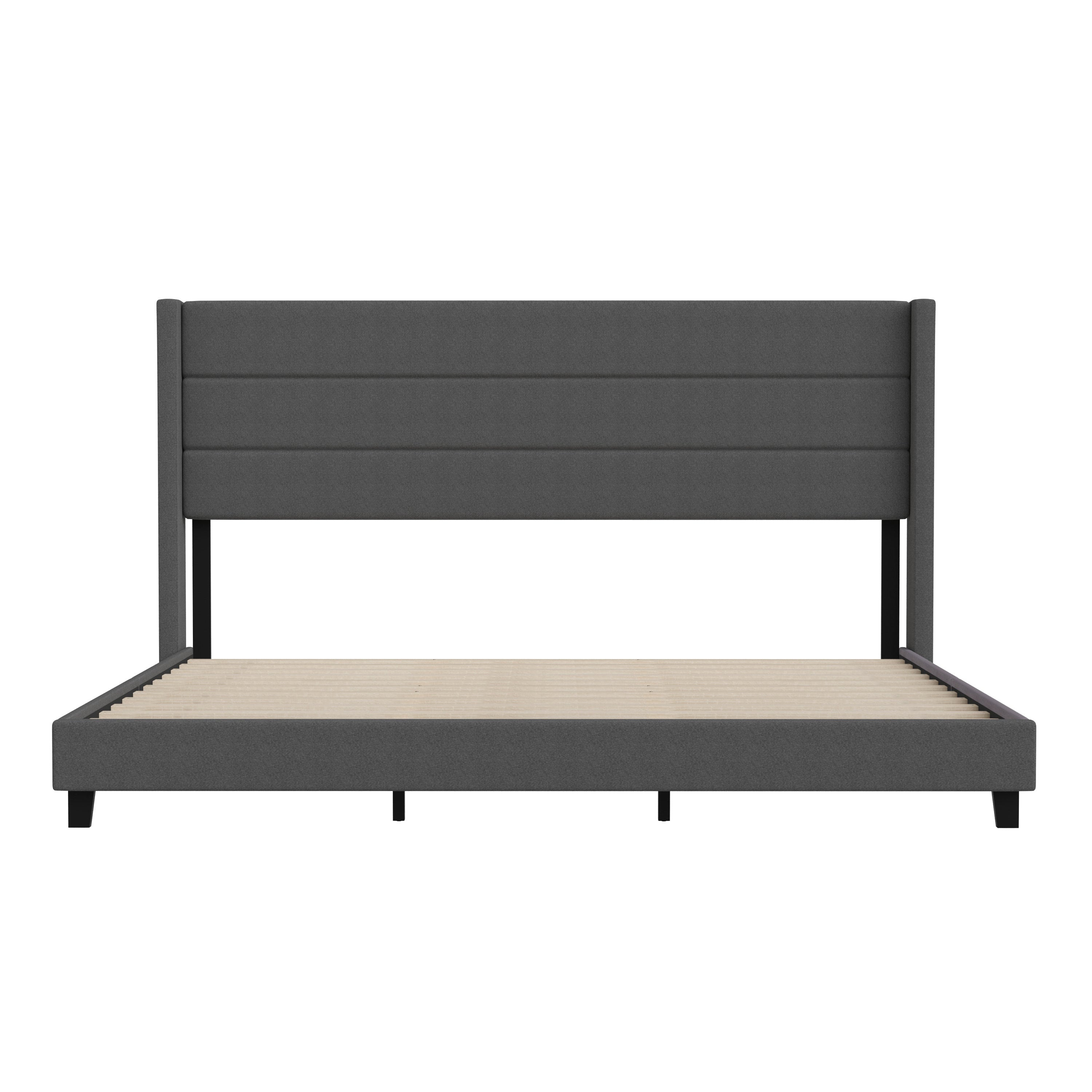 Hollis Upholstered Platform Bed with Wingback Headboard, Mattress Foundation with Slatted Supports, No Box Spring Needed