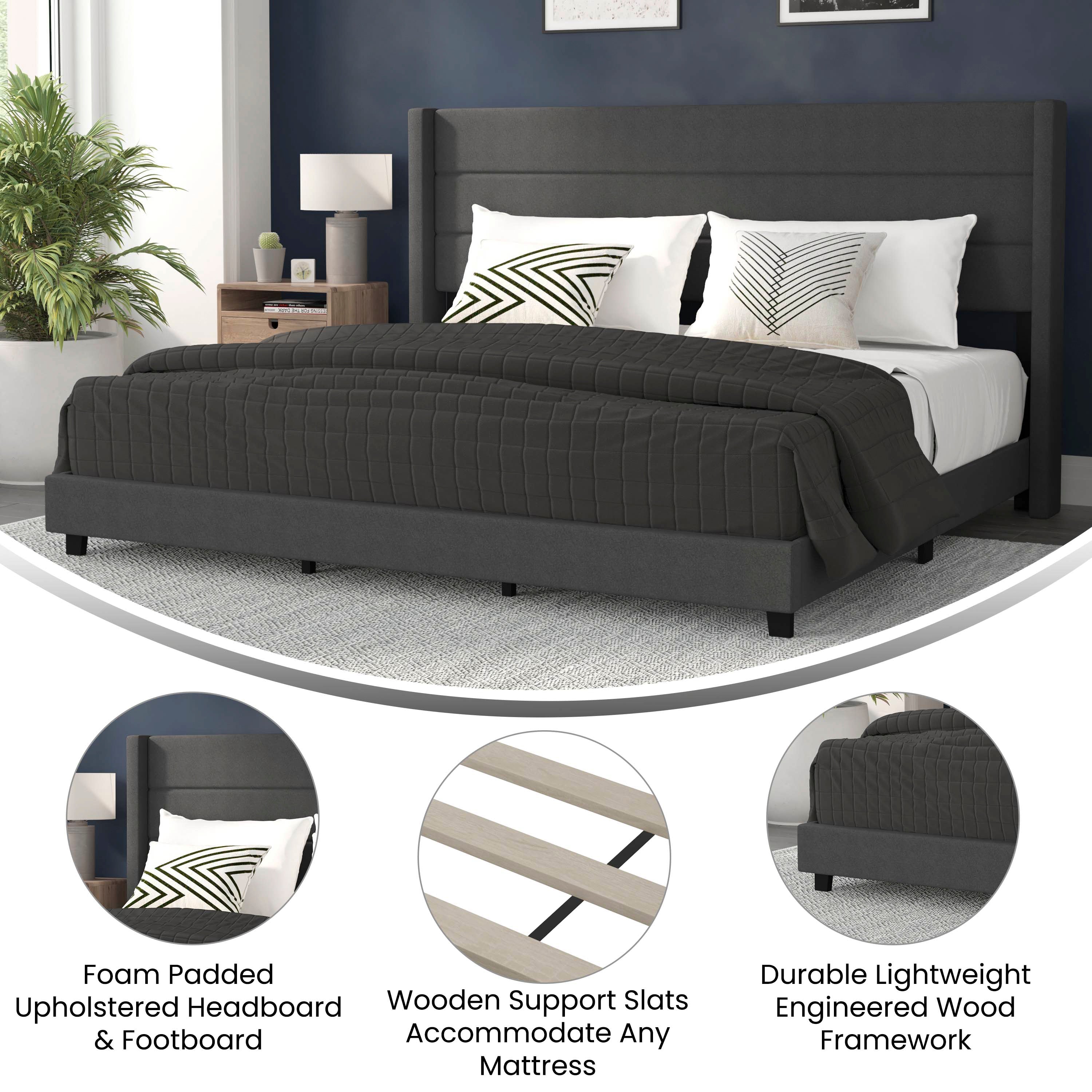 Hollis Upholstered Platform Bed with Wingback Headboard, Mattress Foundation with Slatted Supports, No Box Spring Needed