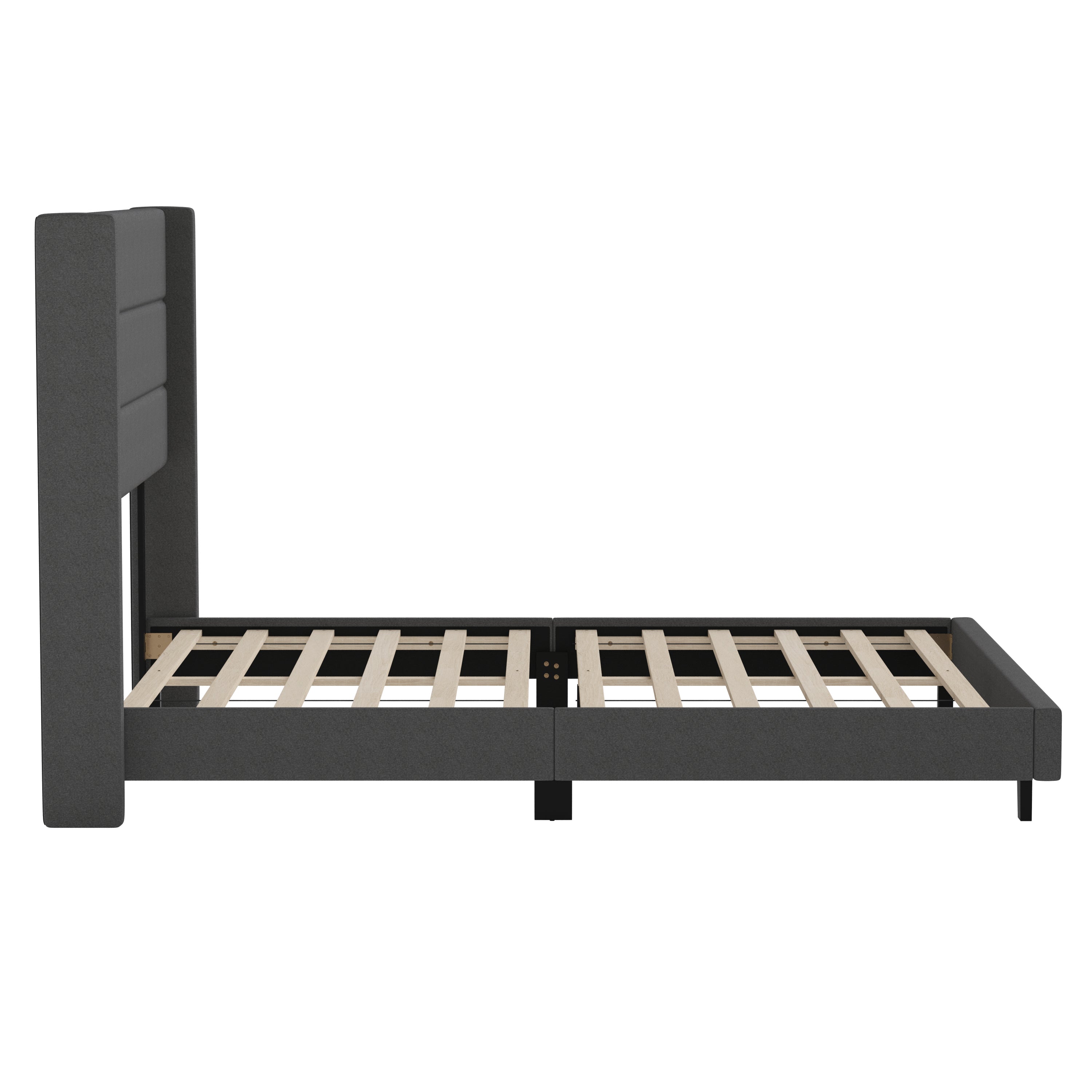 Hollis Upholstered Platform Bed with Wingback Headboard, Mattress Foundation with Slatted Supports, No Box Spring Needed