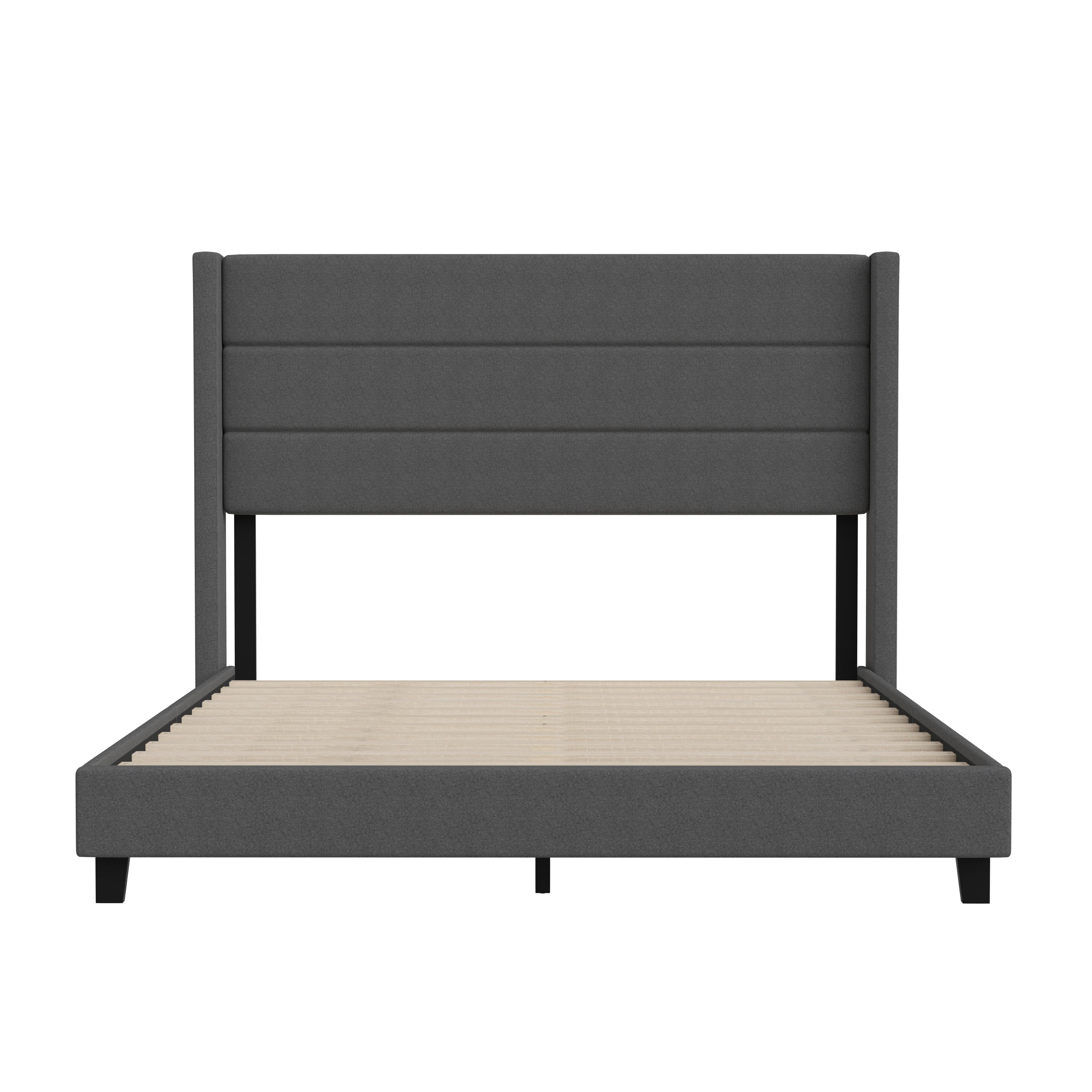 Hollis Upholstered Platform Bed with Wingback Headboard, Mattress Foundation with Slatted Supports, No Box Spring Needed