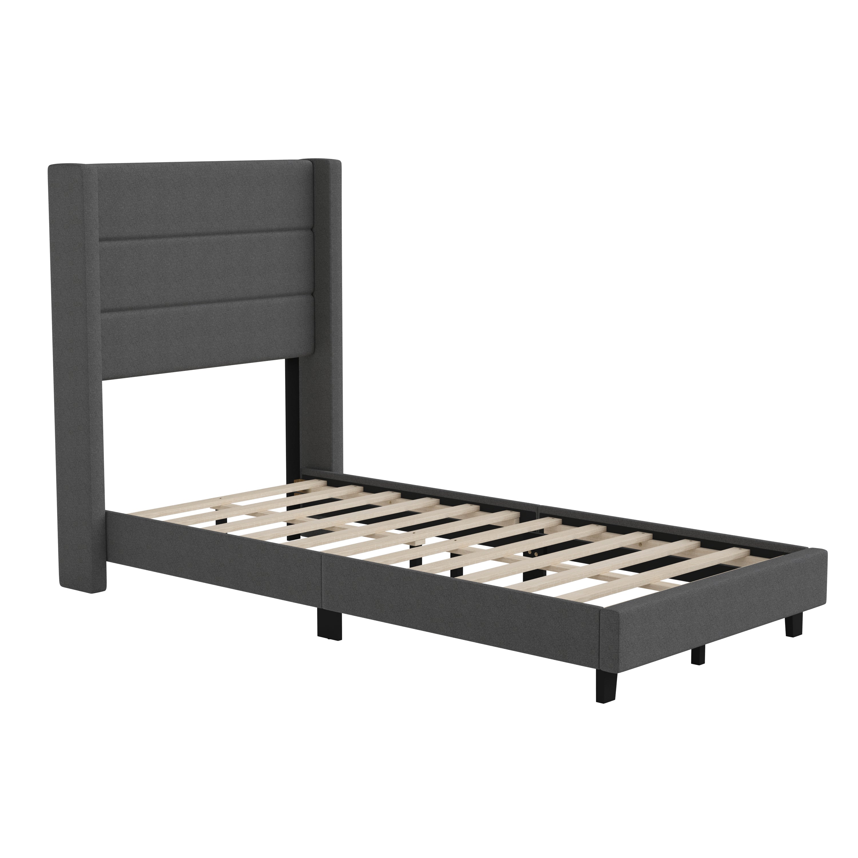 Hollis Upholstered Platform Bed with Wingback Headboard, Mattress Foundation with Slatted Supports, No Box Spring Needed
