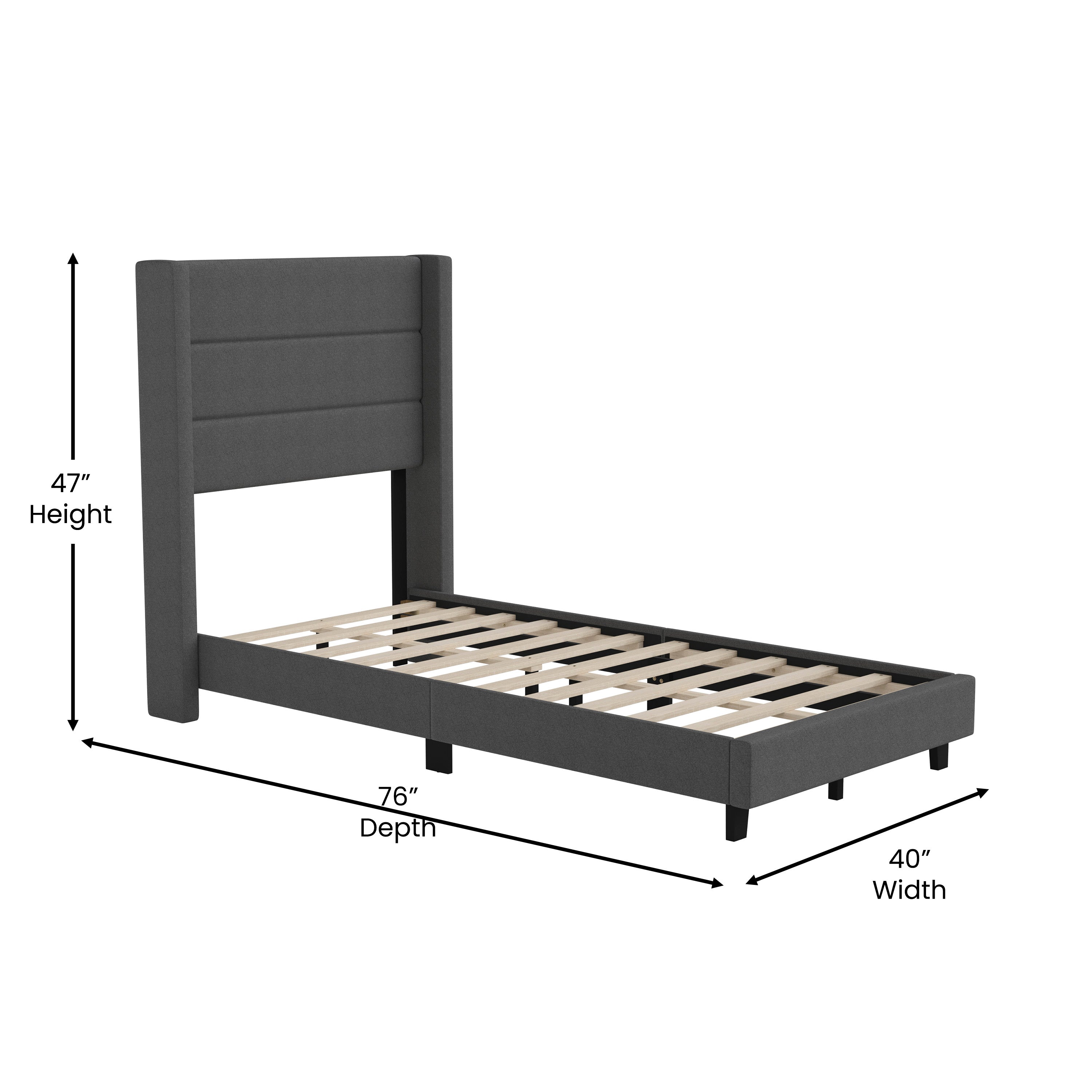 Hollis Upholstered Platform Bed with Wingback Headboard, Mattress Foundation with Slatted Supports, No Box Spring Needed