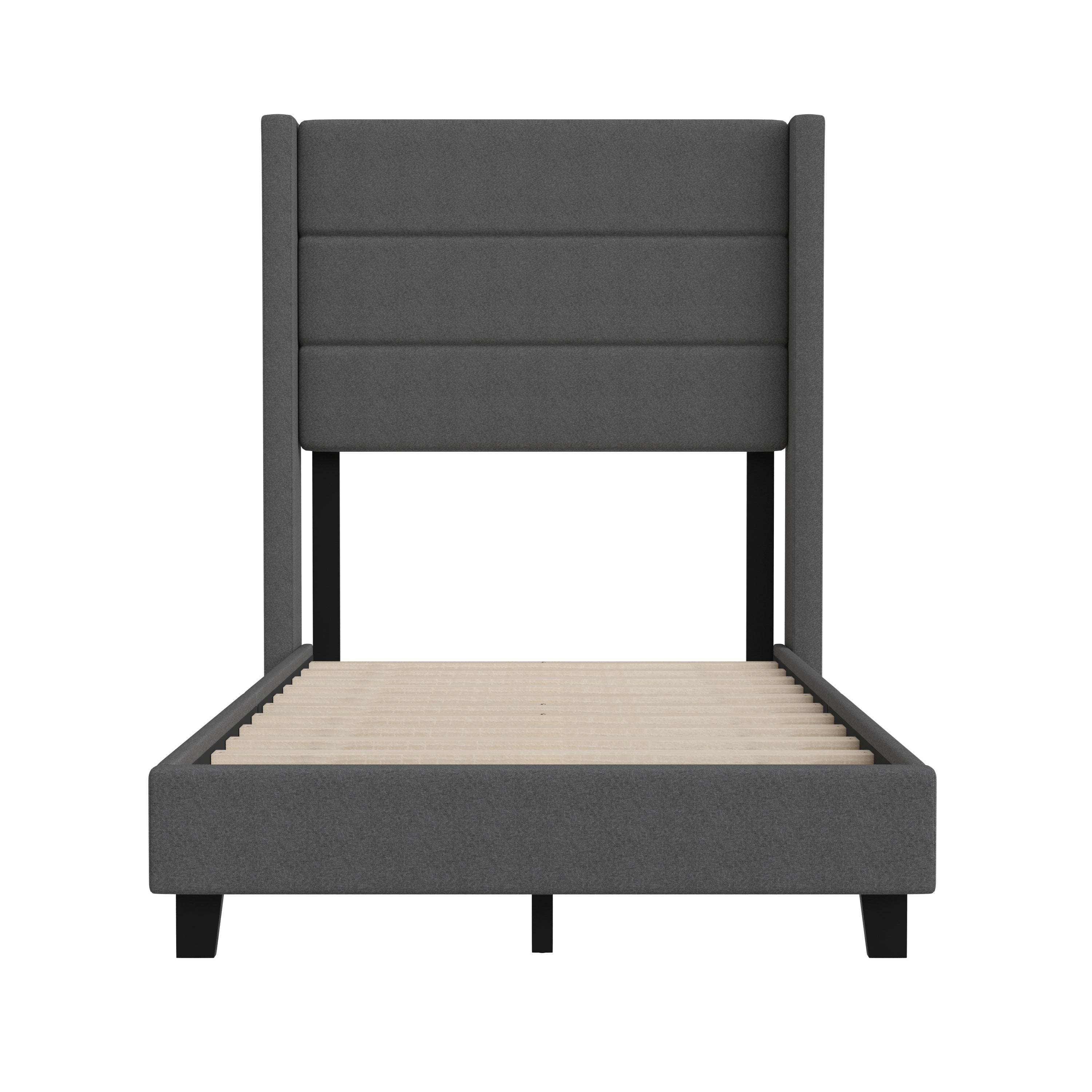 Hollis Upholstered Platform Bed with Wingback Headboard, Mattress Foundation with Slatted Supports, No Box Spring Needed