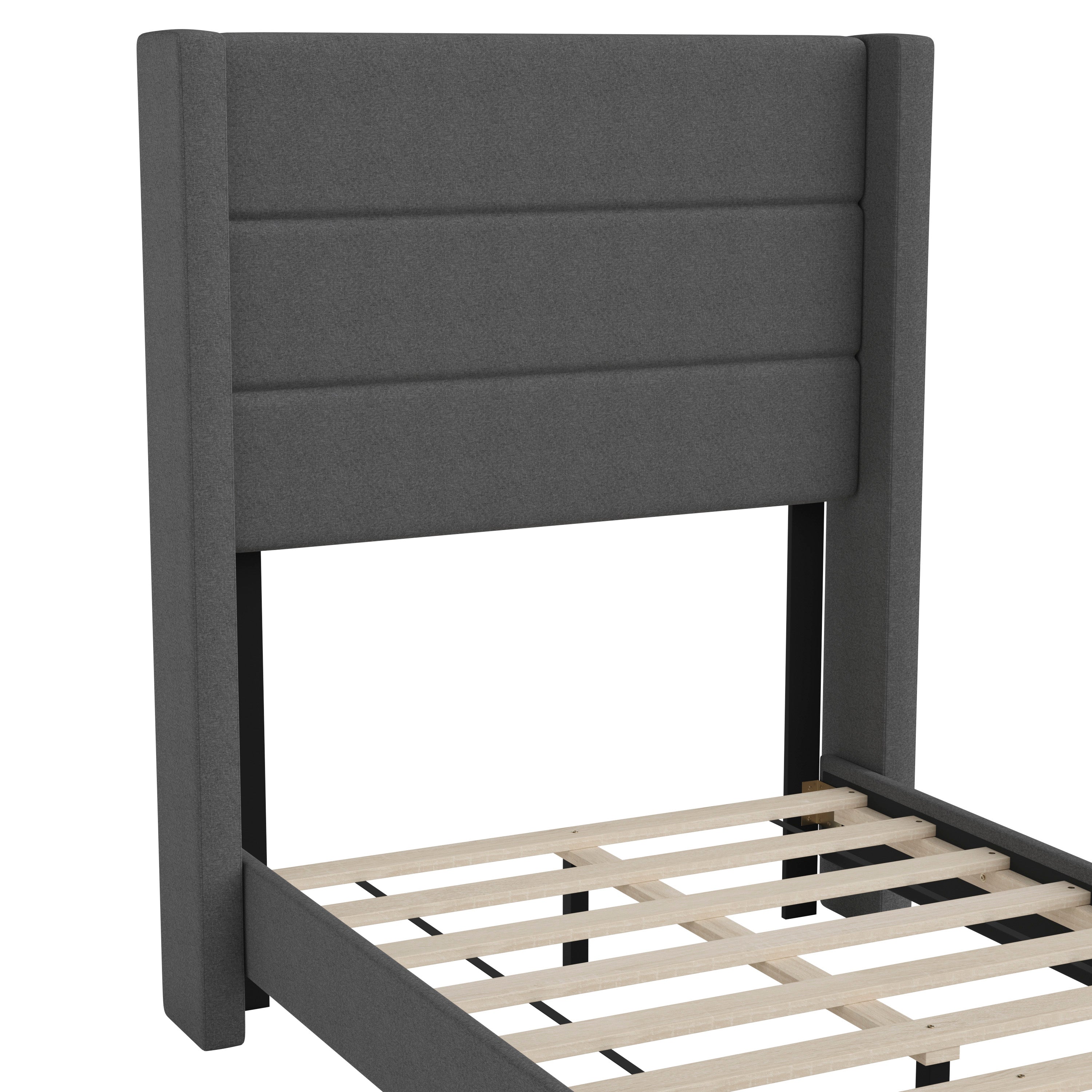 Hollis Upholstered Platform Bed with Wingback Headboard, Mattress Foundation with Slatted Supports, No Box Spring Needed