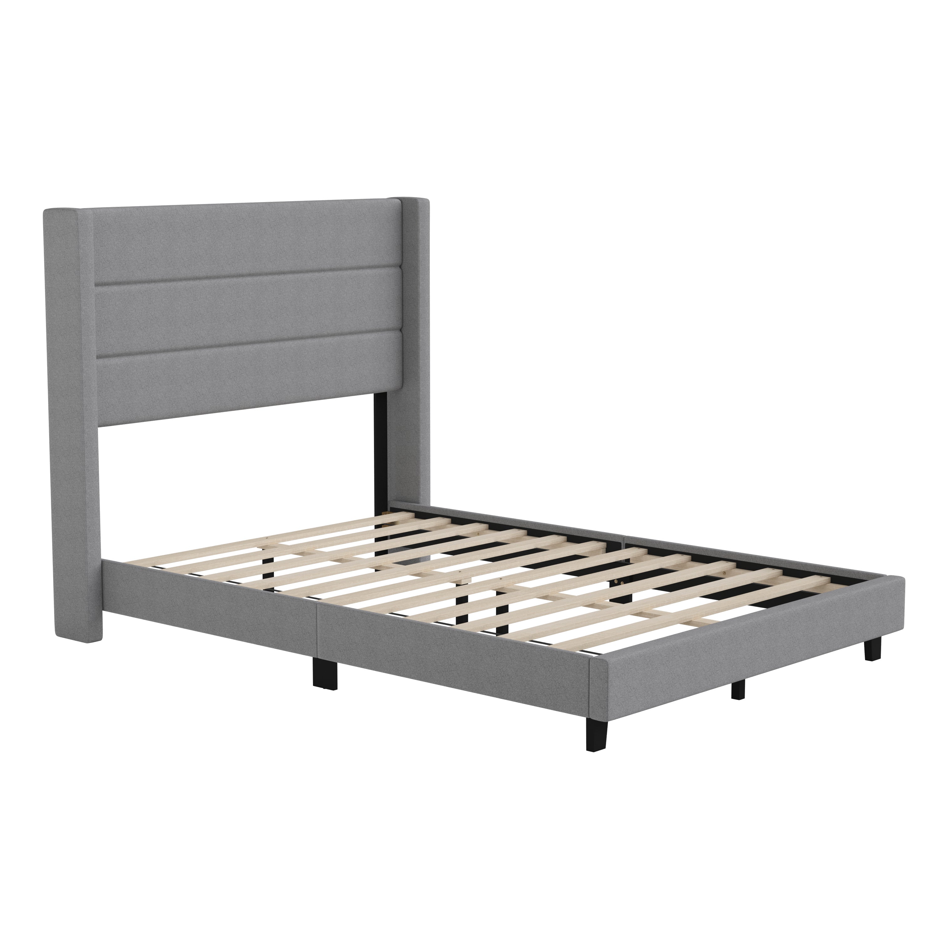 Hollis Upholstered Platform Bed with Wingback Headboard, Mattress Foundation with Slatted Supports, No Box Spring Needed