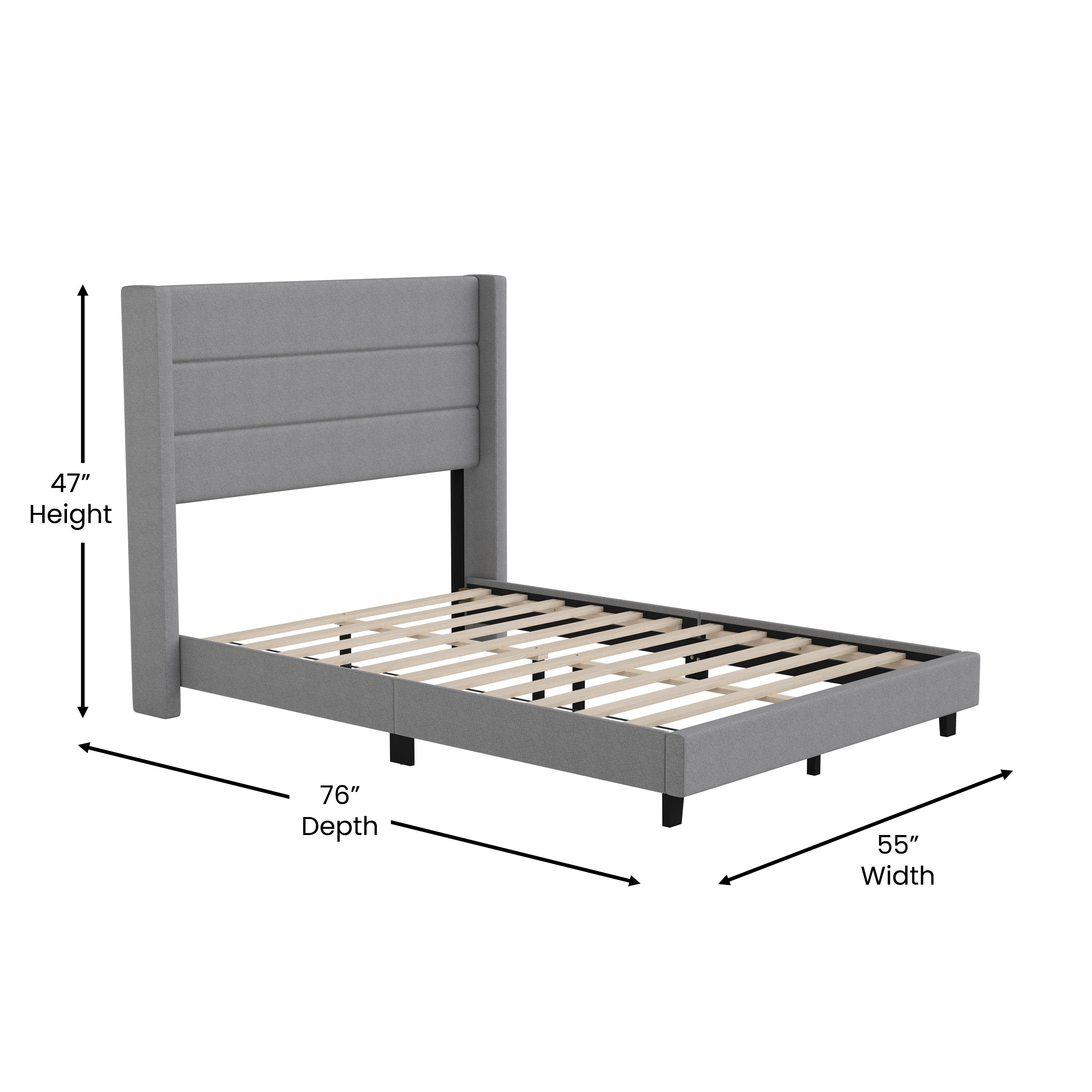 Hollis Upholstered Platform Bed with Wingback Headboard, Mattress Foundation with Slatted Supports, No Box Spring Needed