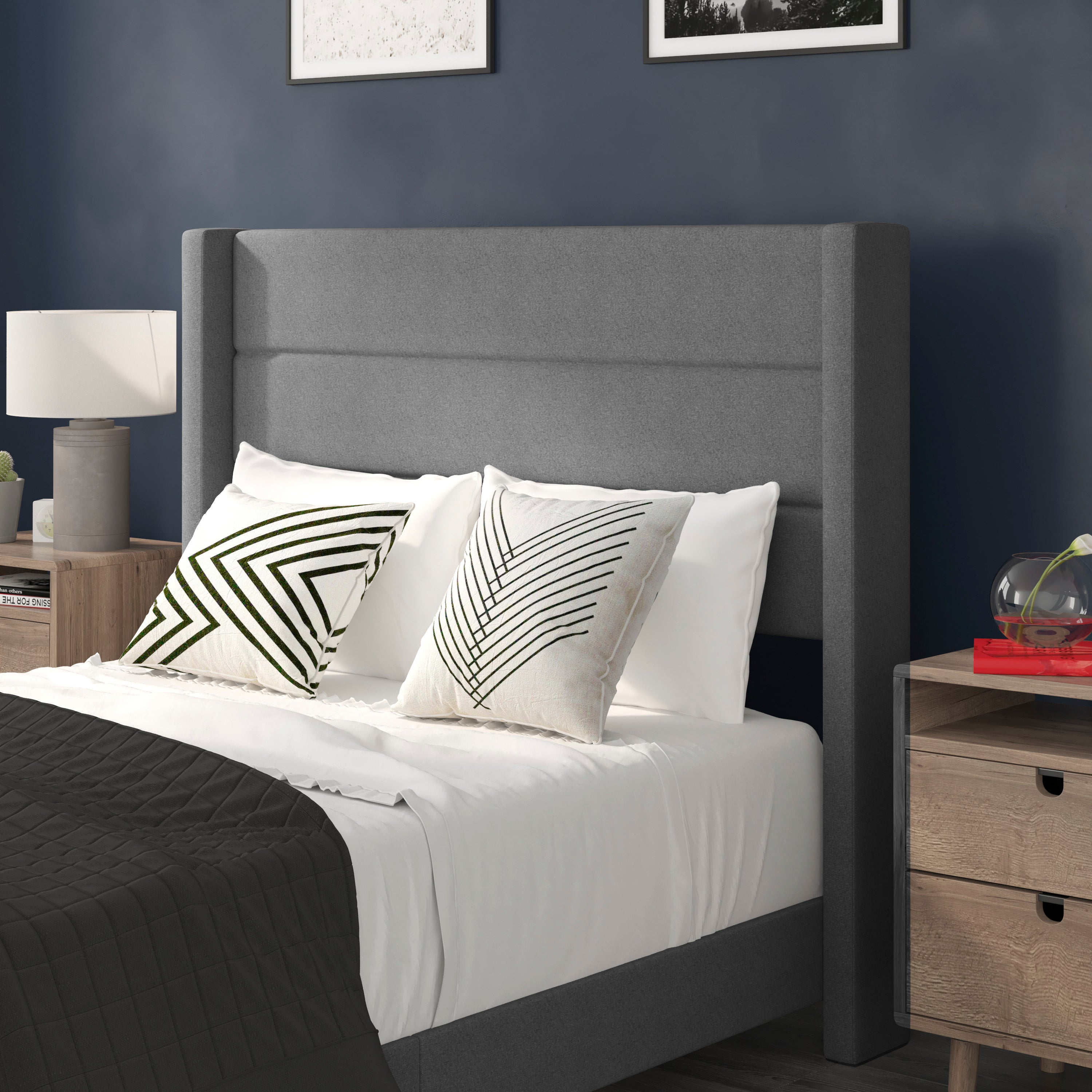 Hollis Upholstered Platform Bed with Wingback Headboard, Mattress Foundation with Slatted Supports, No Box Spring Needed
