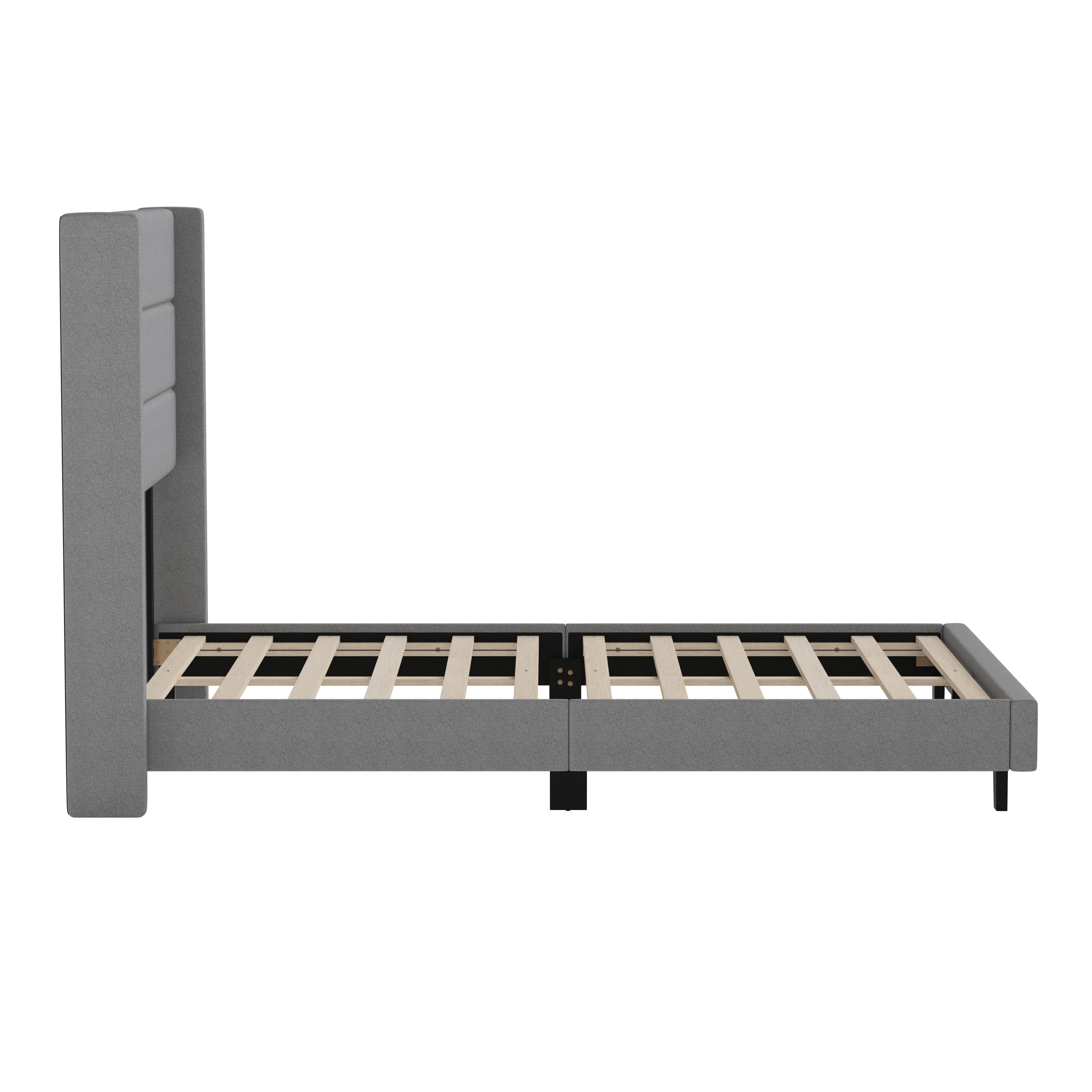 Hollis Upholstered Platform Bed with Wingback Headboard, Mattress Foundation with Slatted Supports, No Box Spring Needed