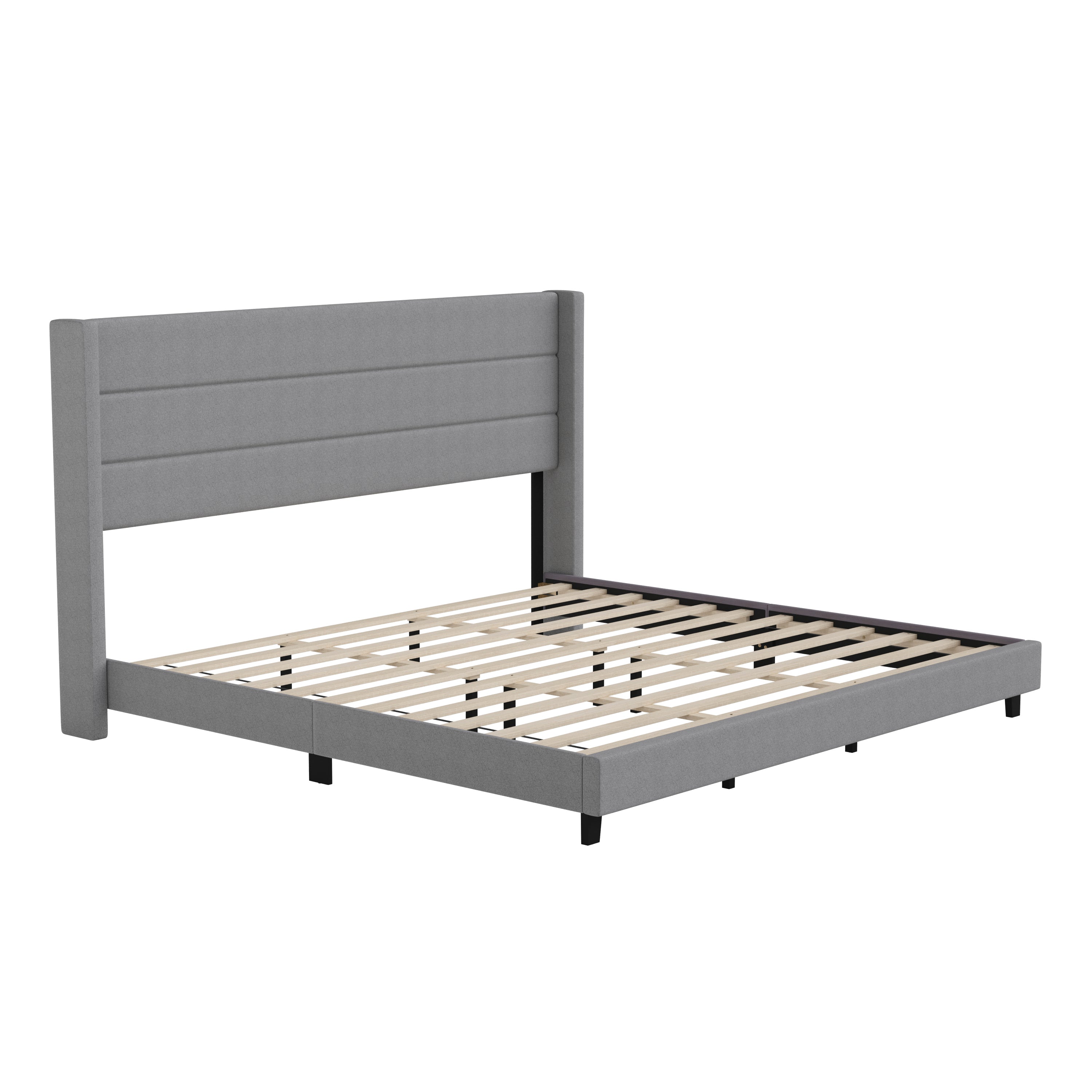 Hollis Upholstered Platform Bed with Wingback Headboard, Mattress Foundation with Slatted Supports, No Box Spring Needed