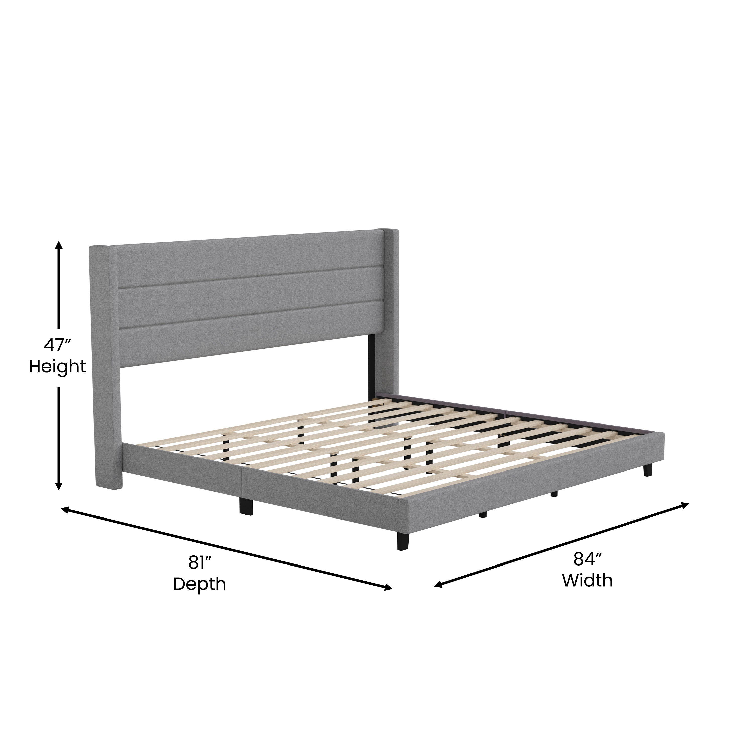 Hollis Upholstered Platform Bed with Wingback Headboard, Mattress Foundation with Slatted Supports, No Box Spring Needed