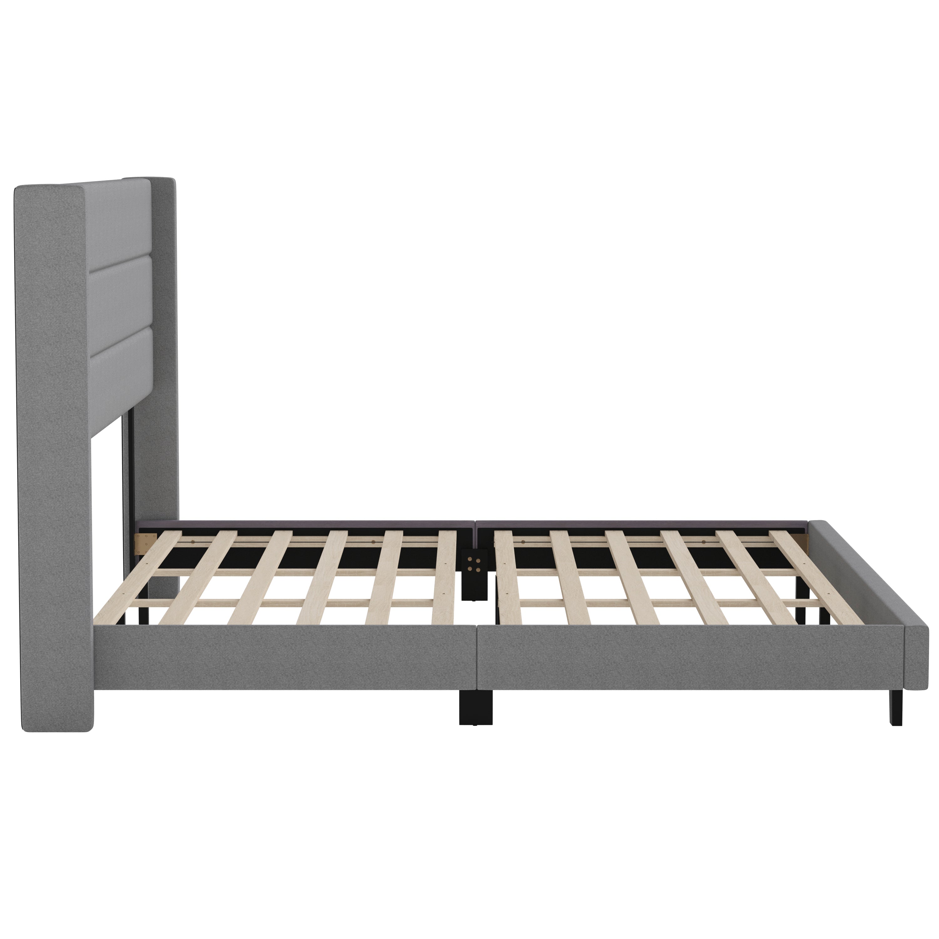 Hollis Upholstered Platform Bed with Wingback Headboard, Mattress Foundation with Slatted Supports, No Box Spring Needed