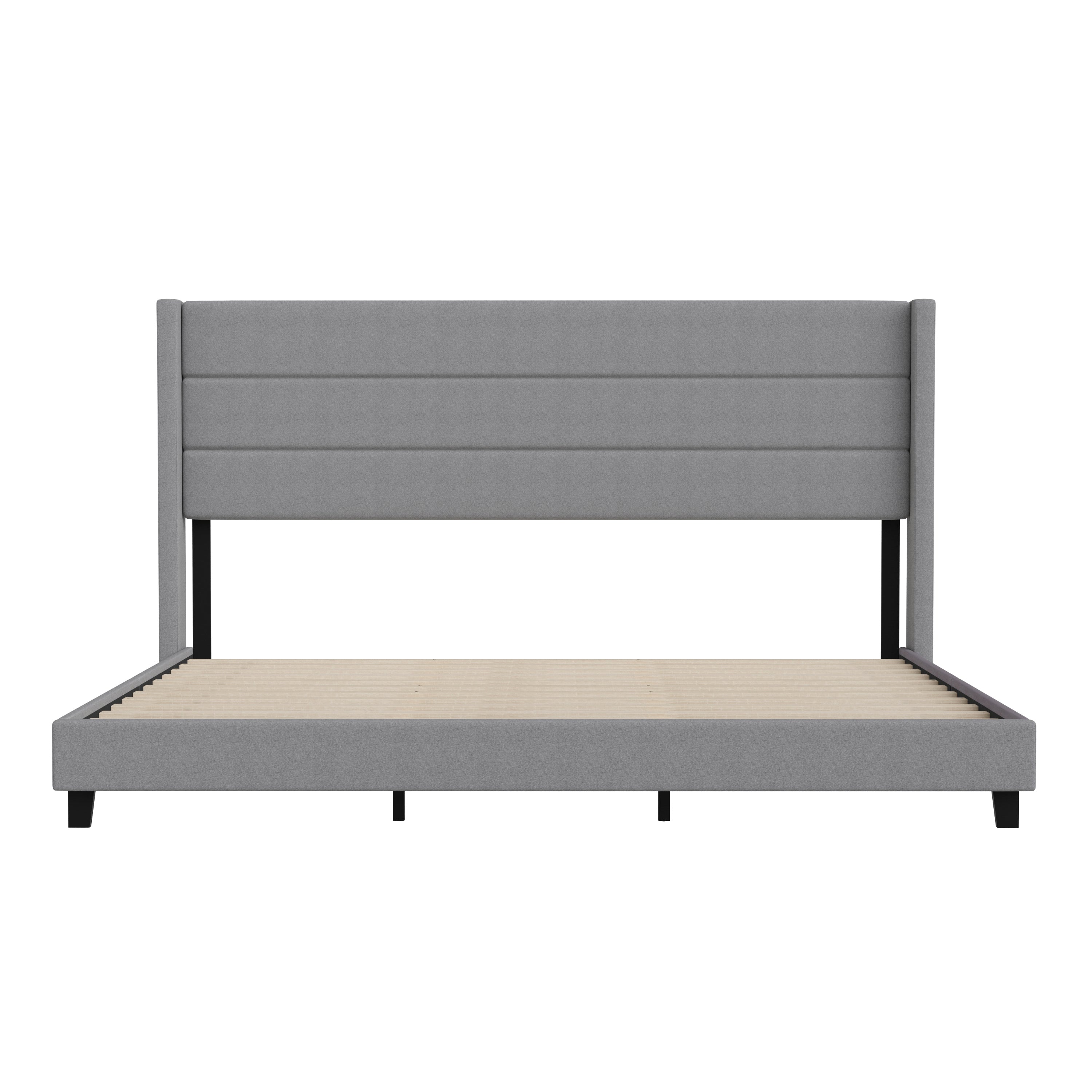 Hollis Upholstered Platform Bed with Wingback Headboard, Mattress Foundation with Slatted Supports, No Box Spring Needed