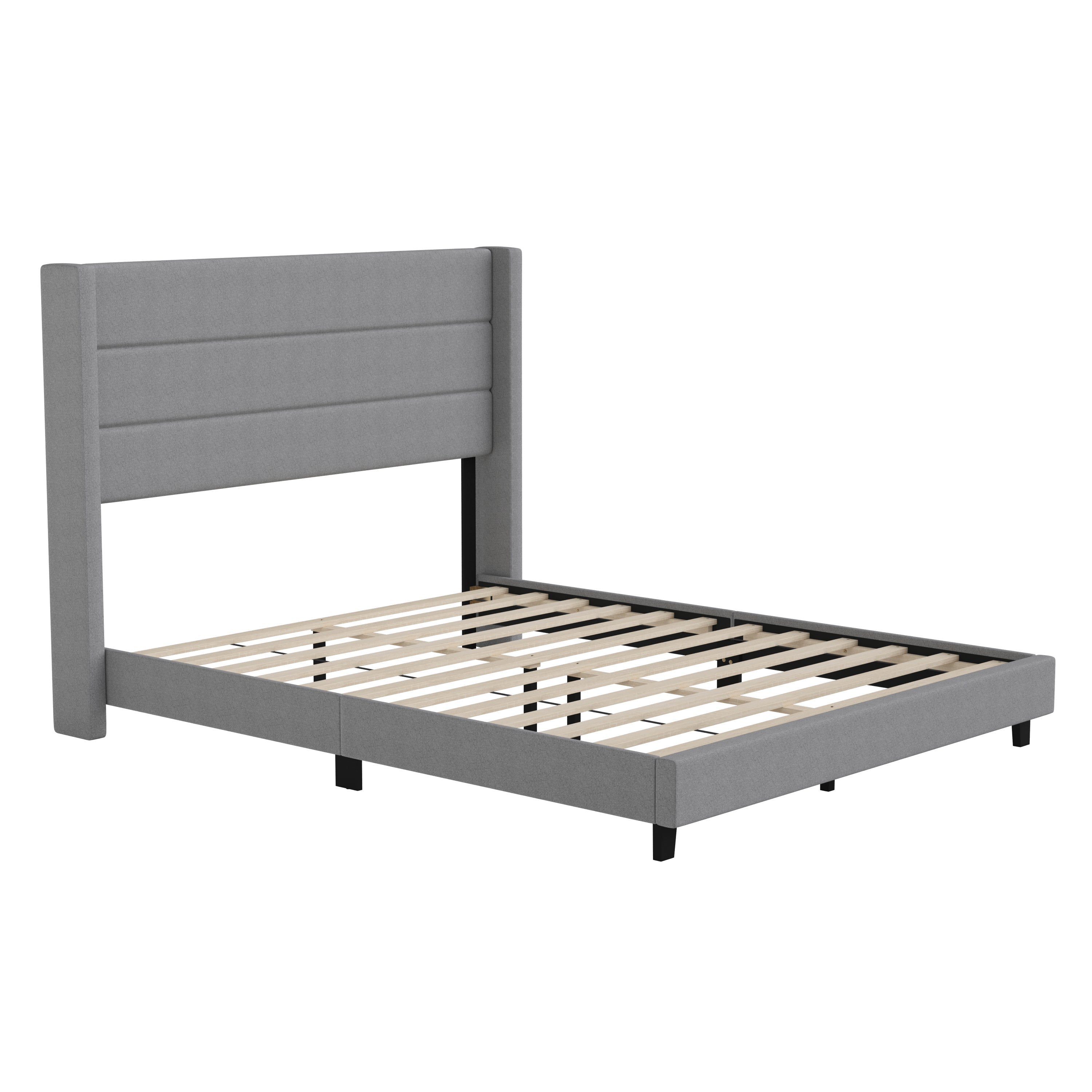 Hollis Upholstered Platform Bed with Wingback Headboard, Mattress Foundation with Slatted Supports, No Box Spring Needed