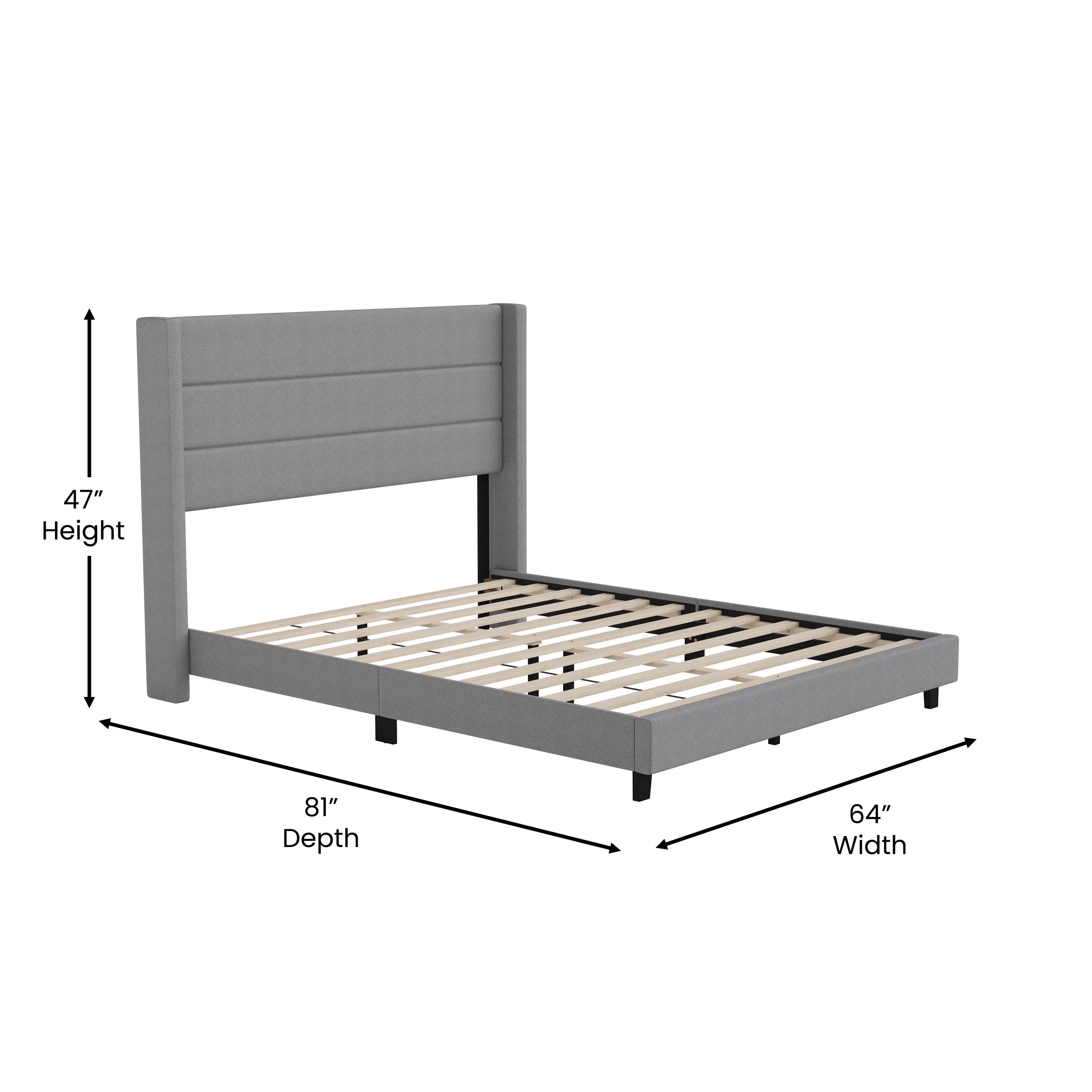 Hollis Upholstered Platform Bed with Wingback Headboard, Mattress Foundation with Slatted Supports, No Box Spring Needed