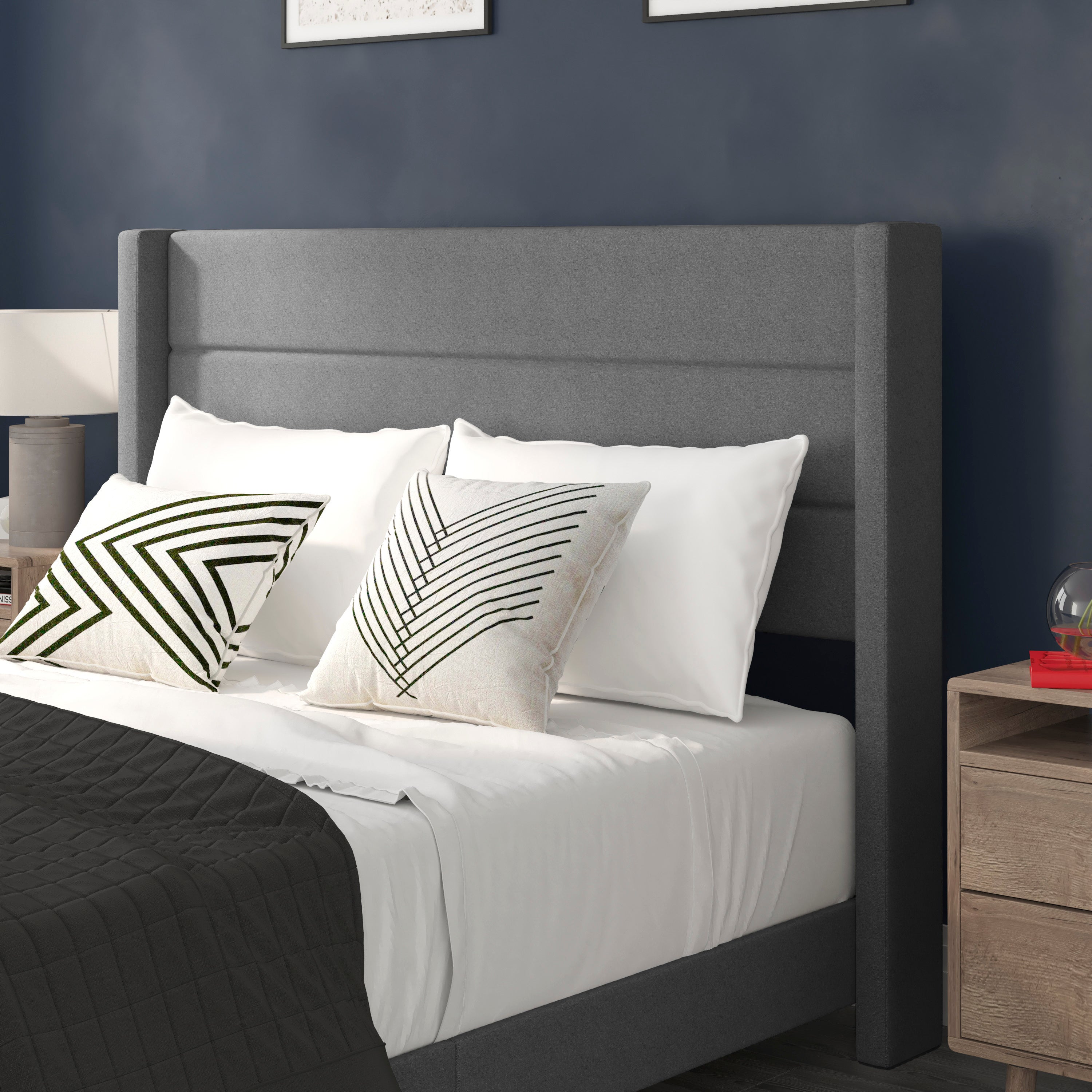 Hollis Upholstered Platform Bed with Wingback Headboard, Mattress Foundation with Slatted Supports, No Box Spring Needed