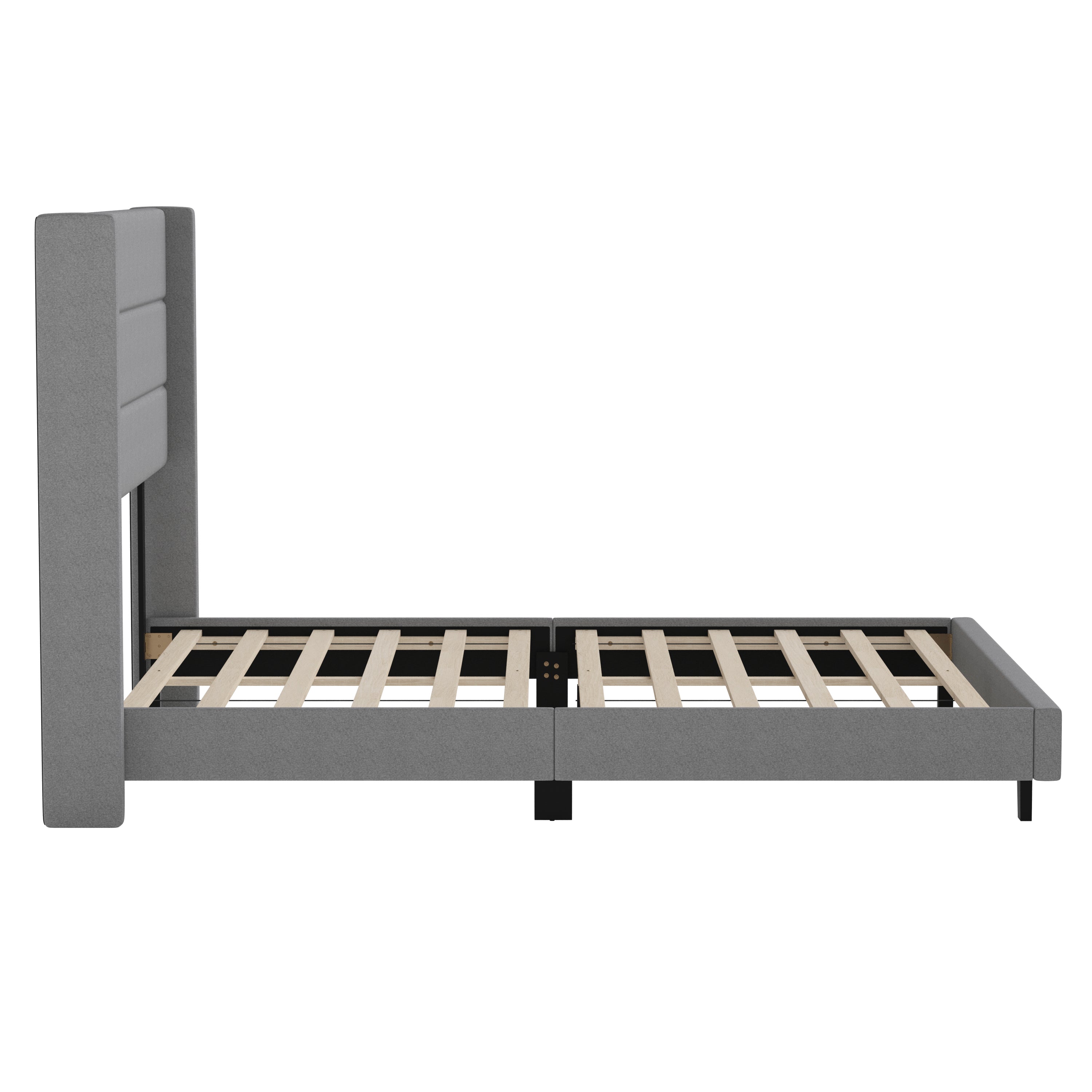 Hollis Upholstered Platform Bed with Wingback Headboard, Mattress Foundation with Slatted Supports, No Box Spring Needed