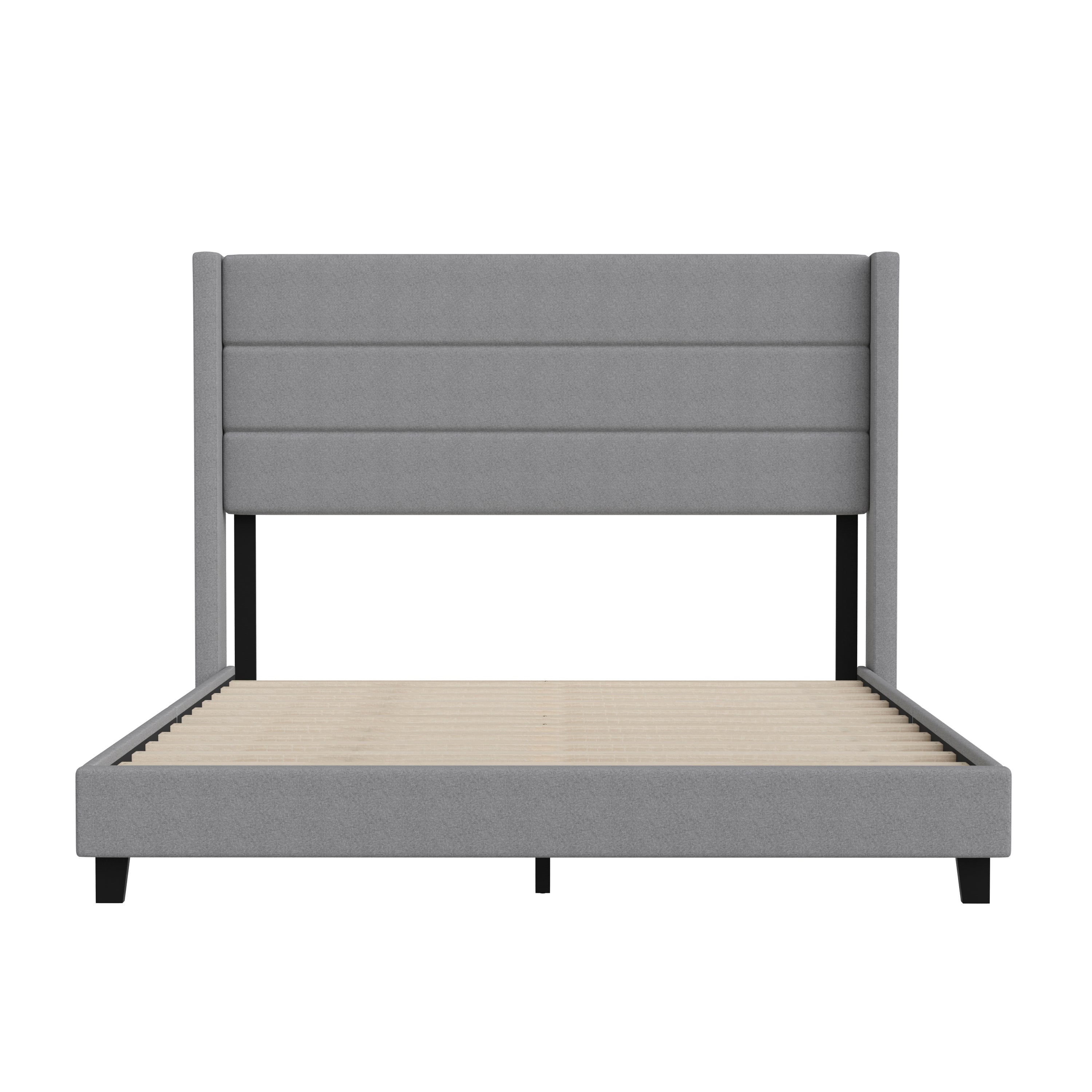 Hollis Upholstered Platform Bed with Wingback Headboard, Mattress Foundation with Slatted Supports, No Box Spring Needed