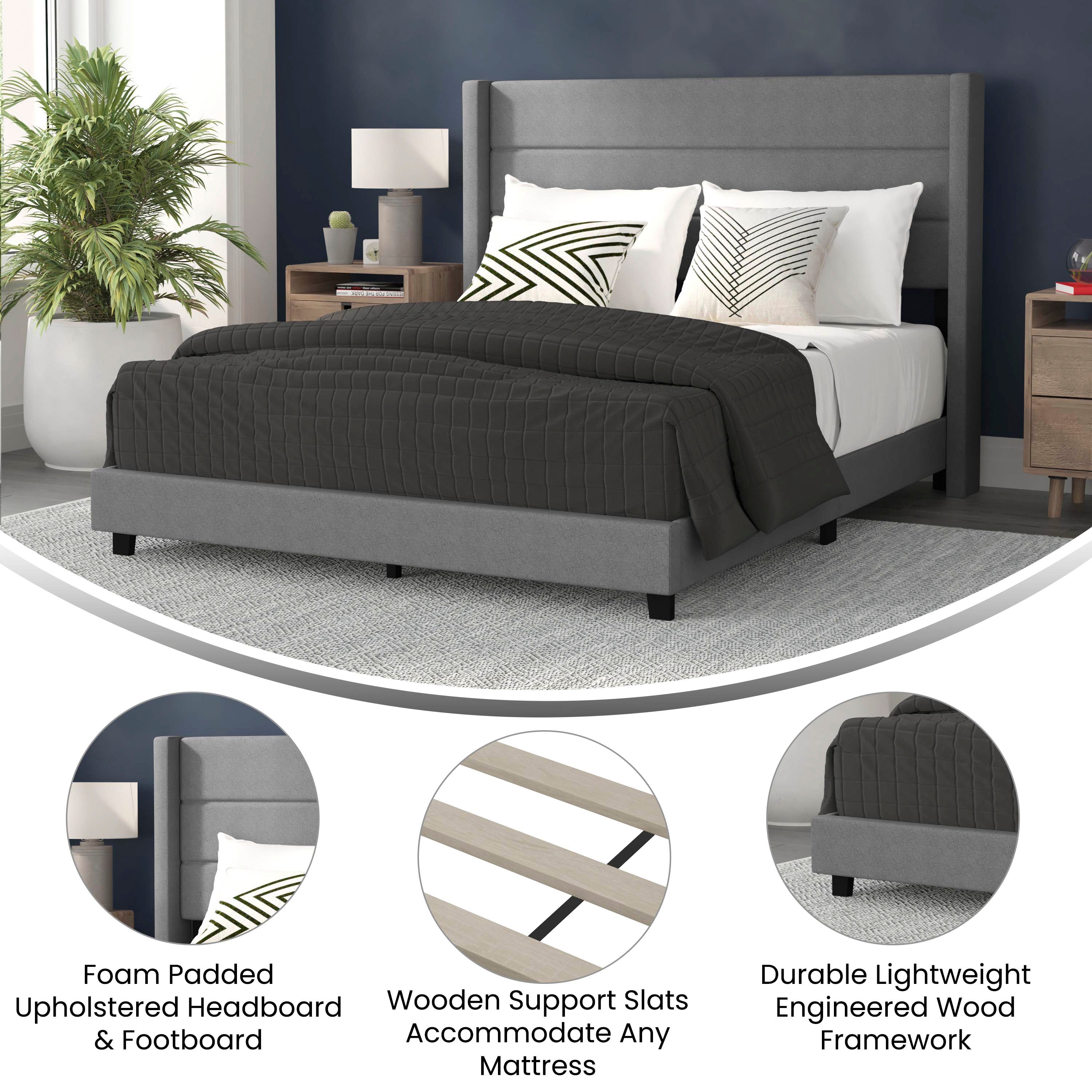 Hollis Upholstered Platform Bed with Wingback Headboard, Mattress Foundation with Slatted Supports, No Box Spring Needed