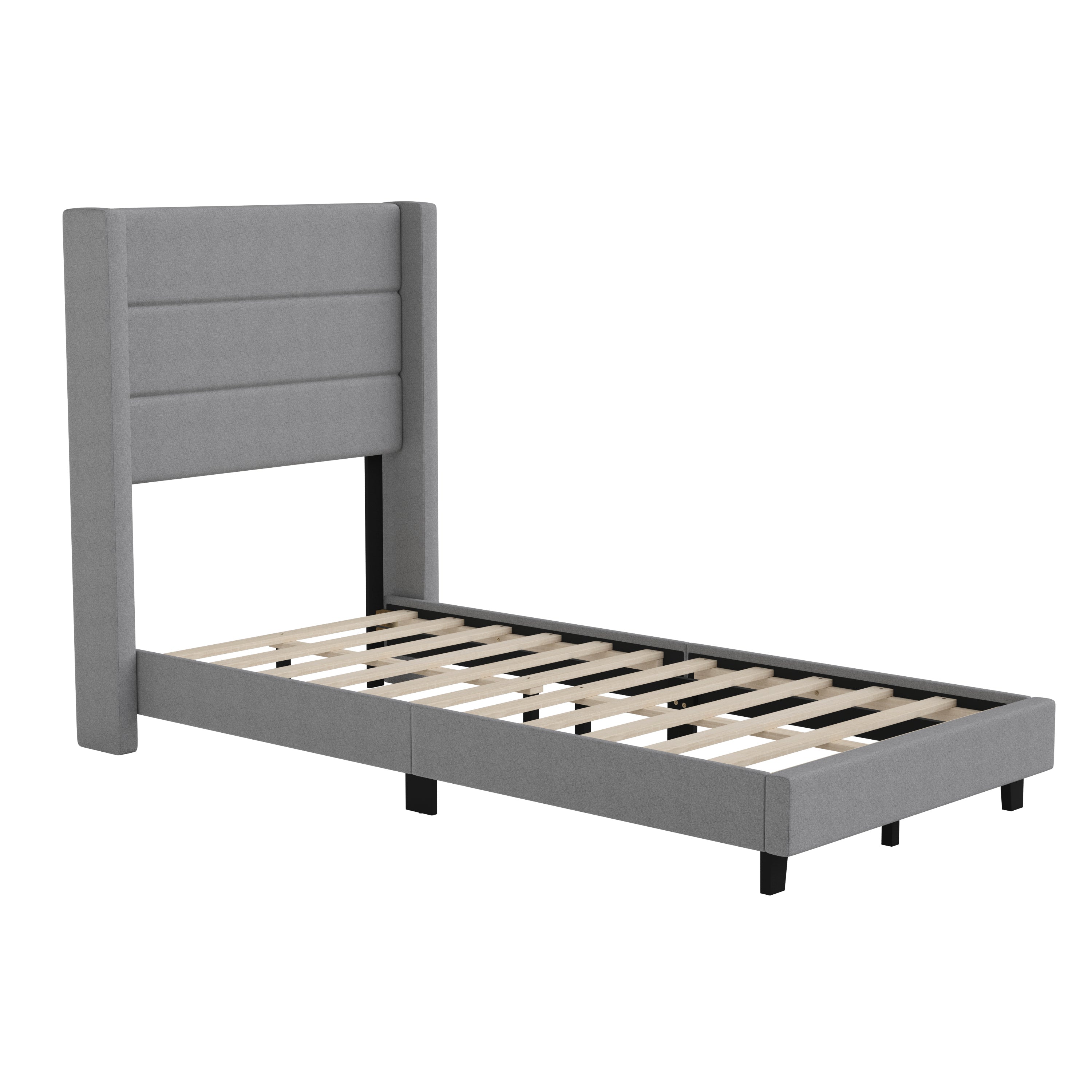 Hollis Upholstered Platform Bed with Wingback Headboard, Mattress Foundation with Slatted Supports, No Box Spring Needed
