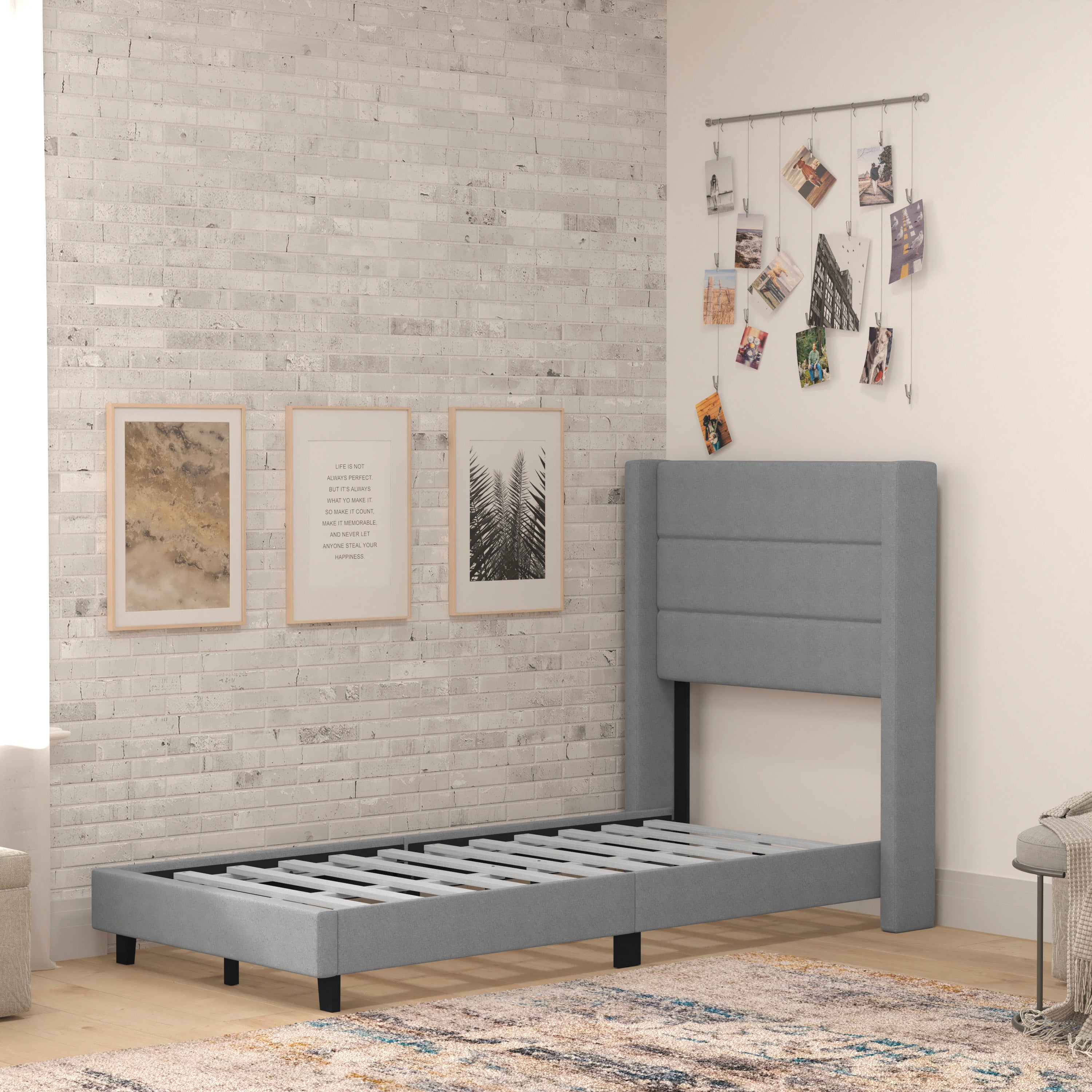 Hollis Upholstered Platform Bed with Wingback Headboard, Mattress Foundation with Slatted Supports, No Box Spring Needed