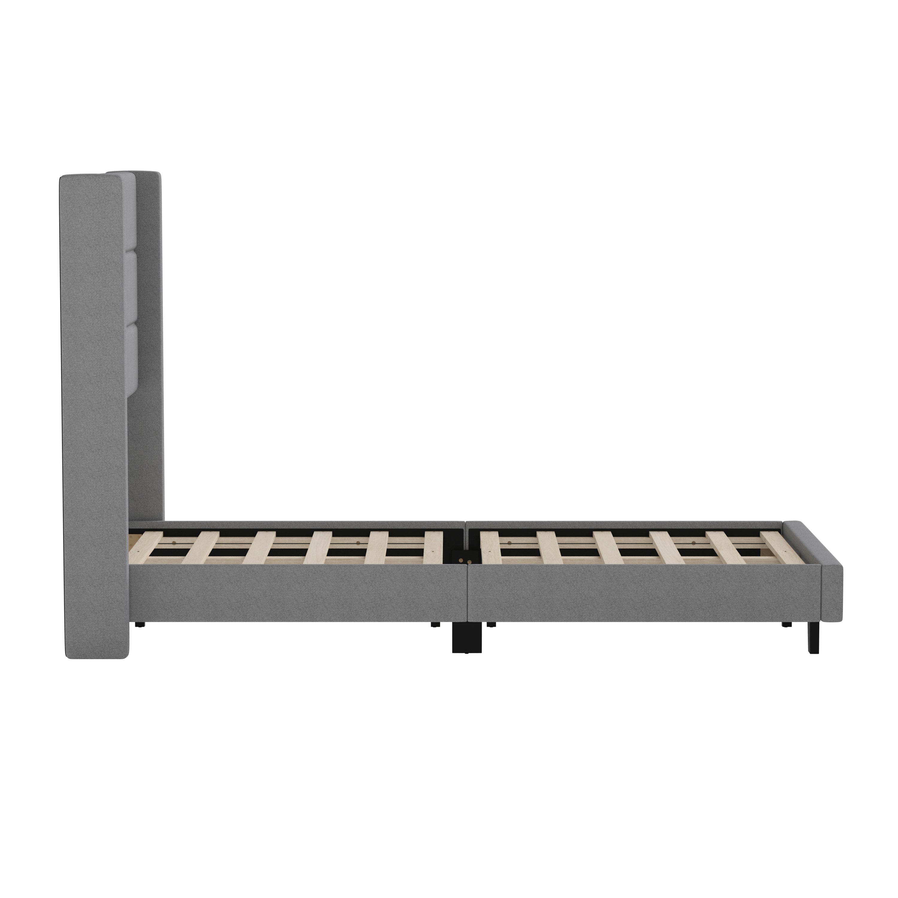 Hollis Upholstered Platform Bed with Wingback Headboard, Mattress Foundation with Slatted Supports, No Box Spring Needed