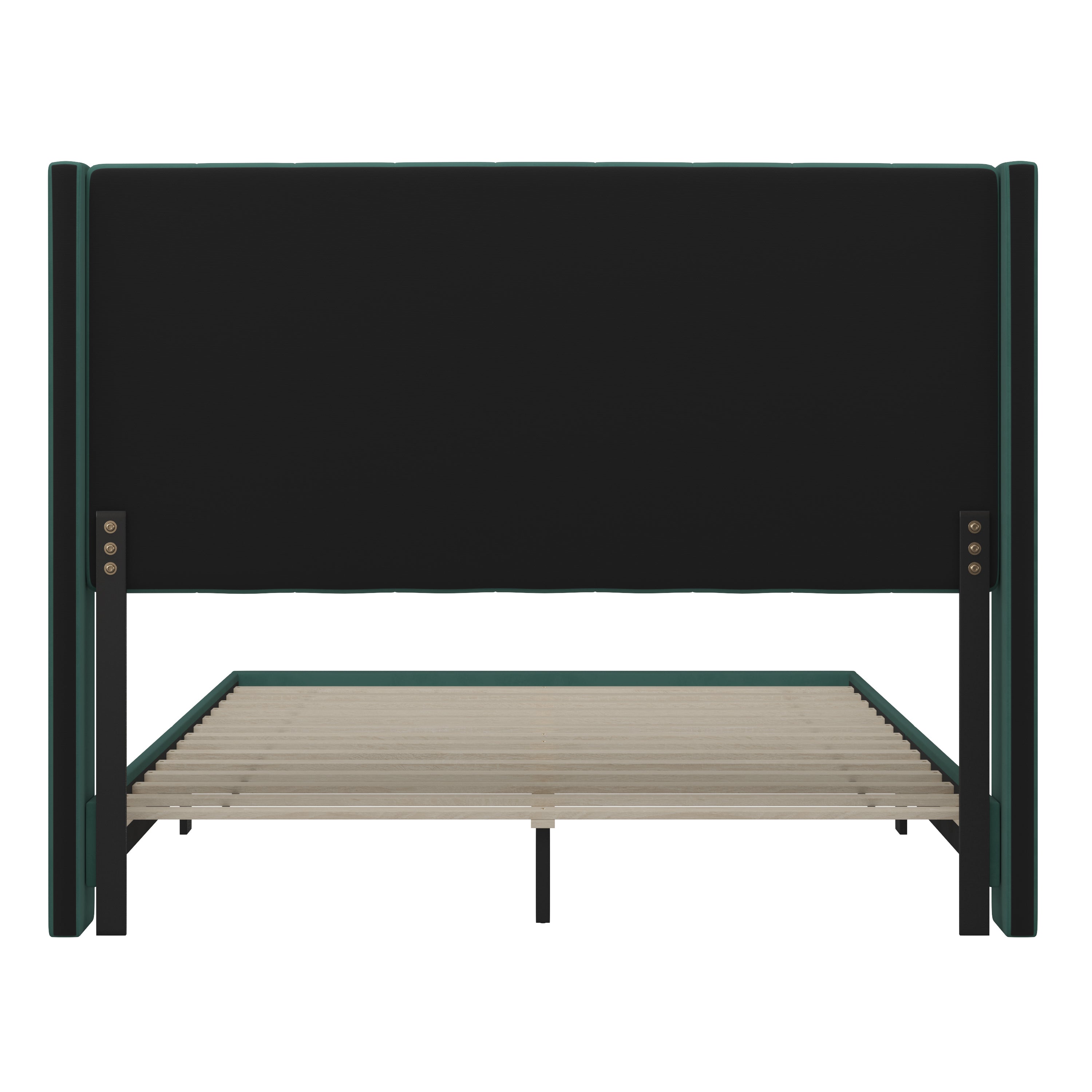Bianca Upholstered Platform Bed with Vertical Stitched Wingback Headboard, Slatted Mattress Foundation, No Box Spring Needed
