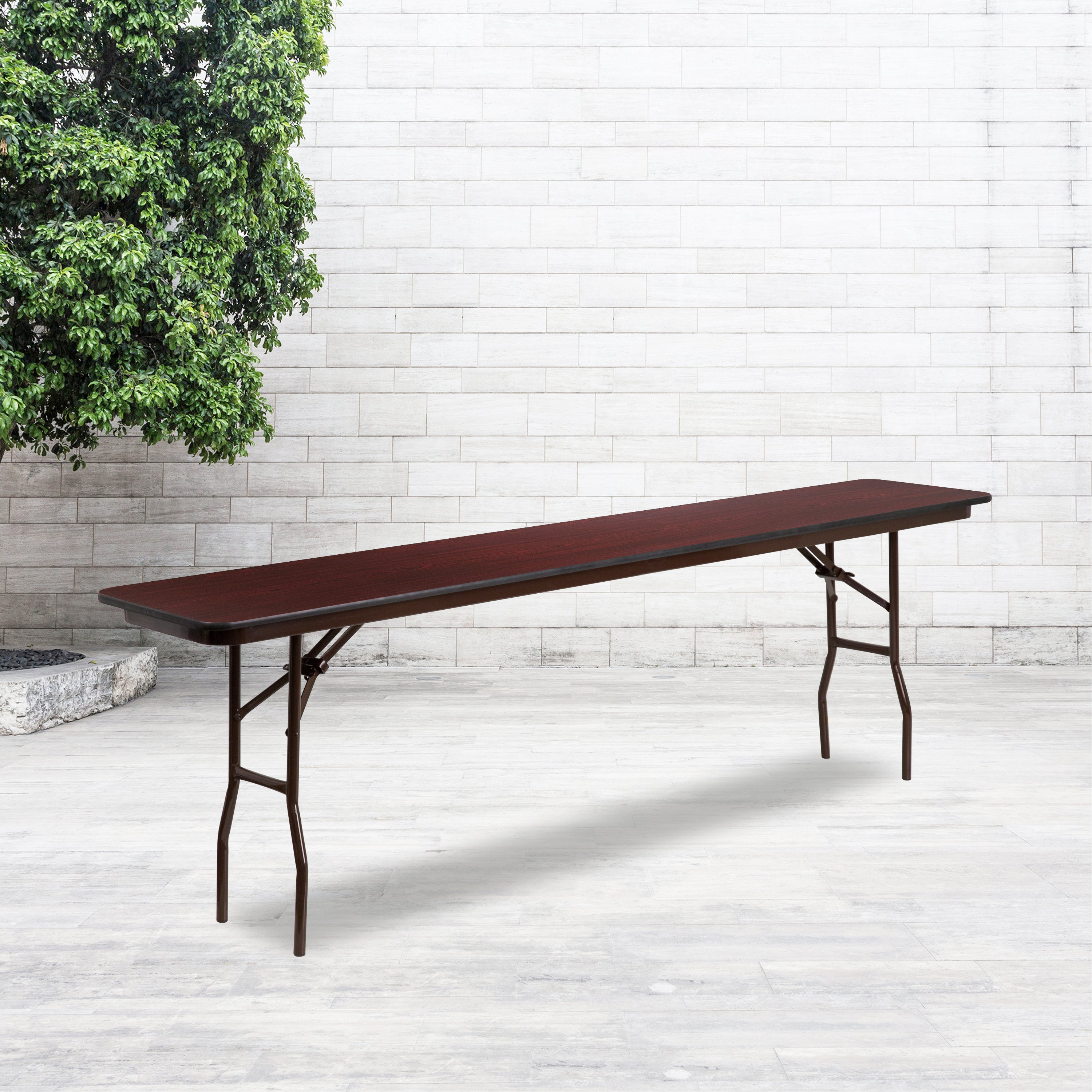 8-Foot Mahogany Melamine Laminate Folding Training Table-Rectangular Melamine Folding Table-Flash Furniture-Wall2Wall Furnishings