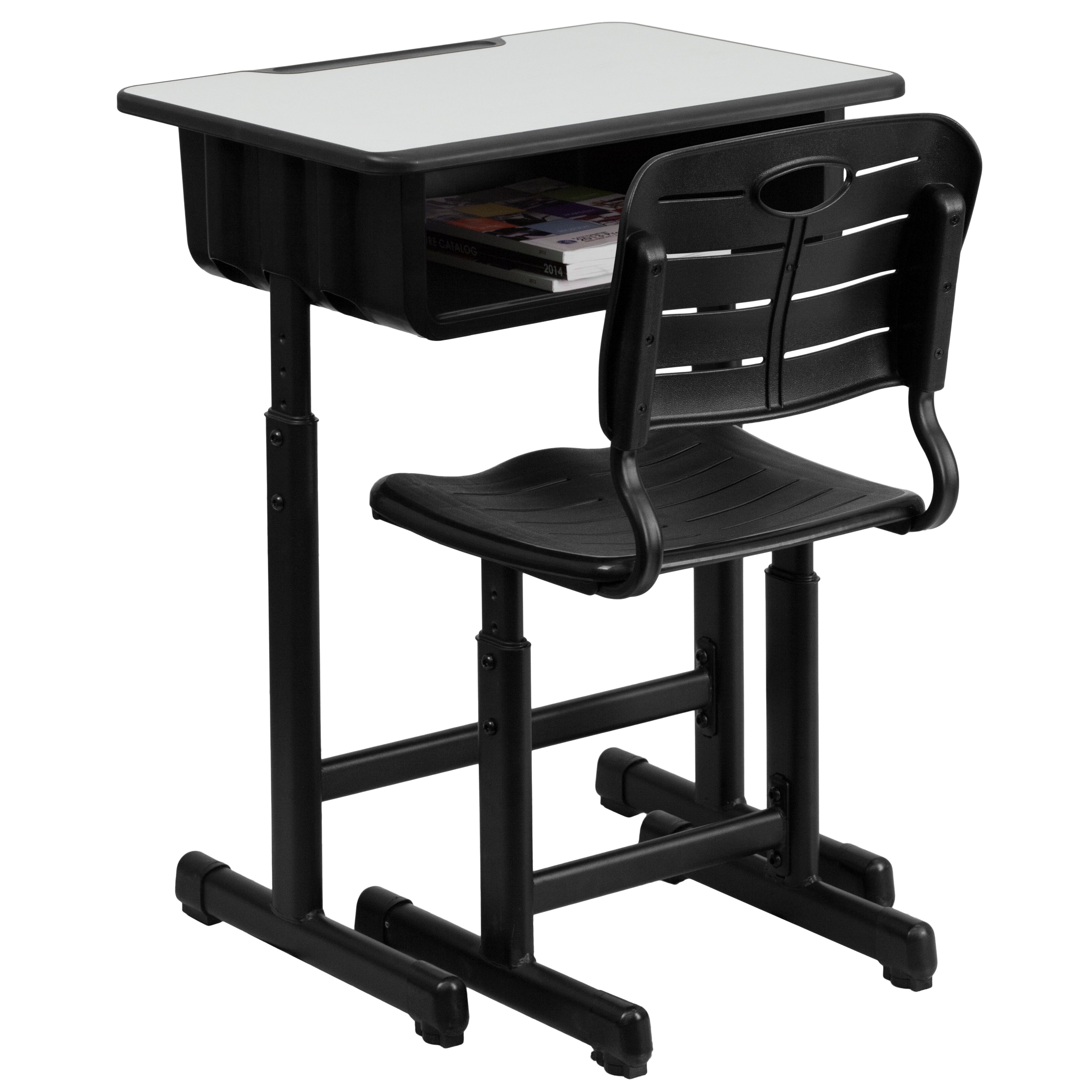 Adjustable Height Student Desk and Chair with Pedestal Frame-Open Front Student Desk and Chair Set-Flash Furniture-Wall2Wall Furnishings