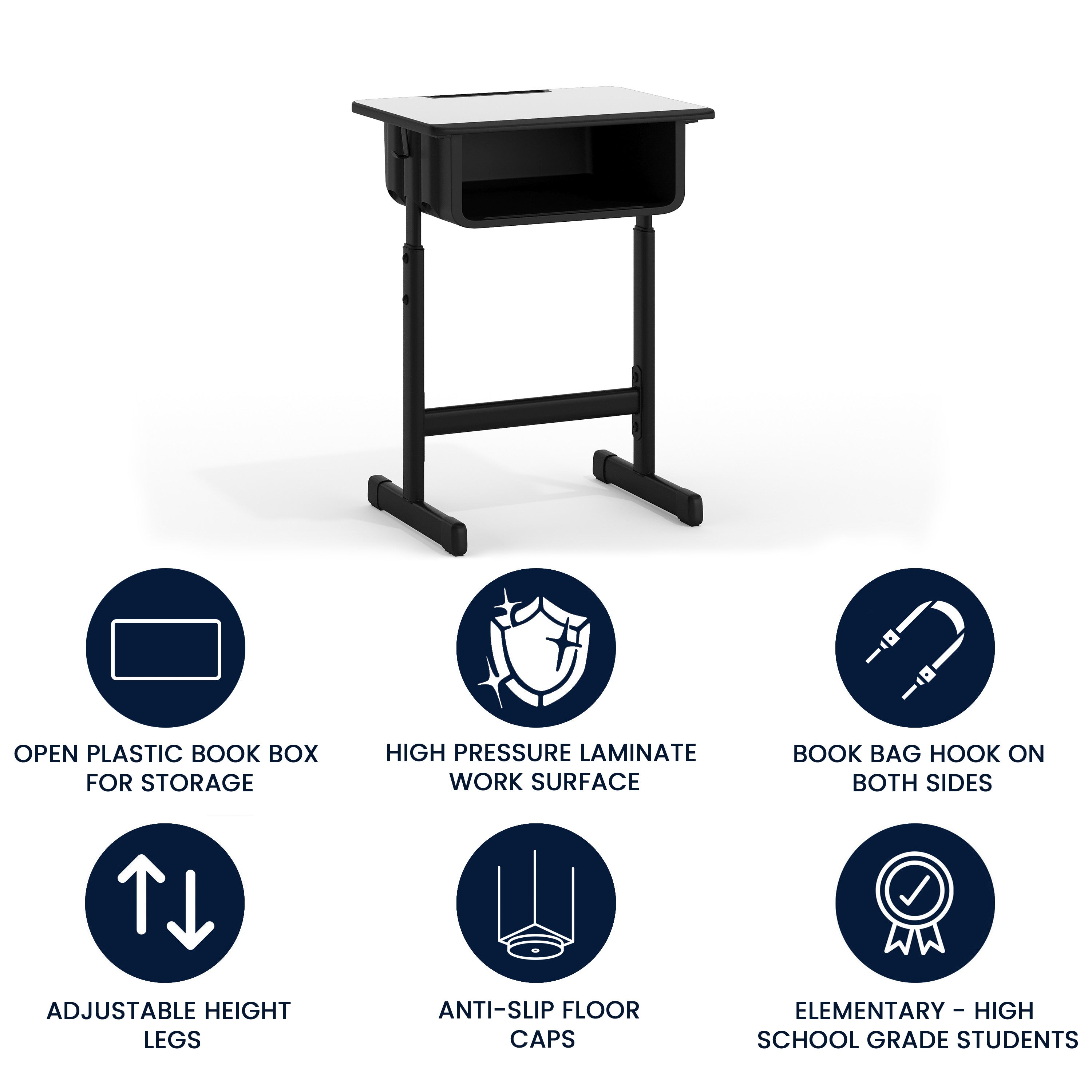 Student Desk with Top and Adjustable Height Pedestal Frame