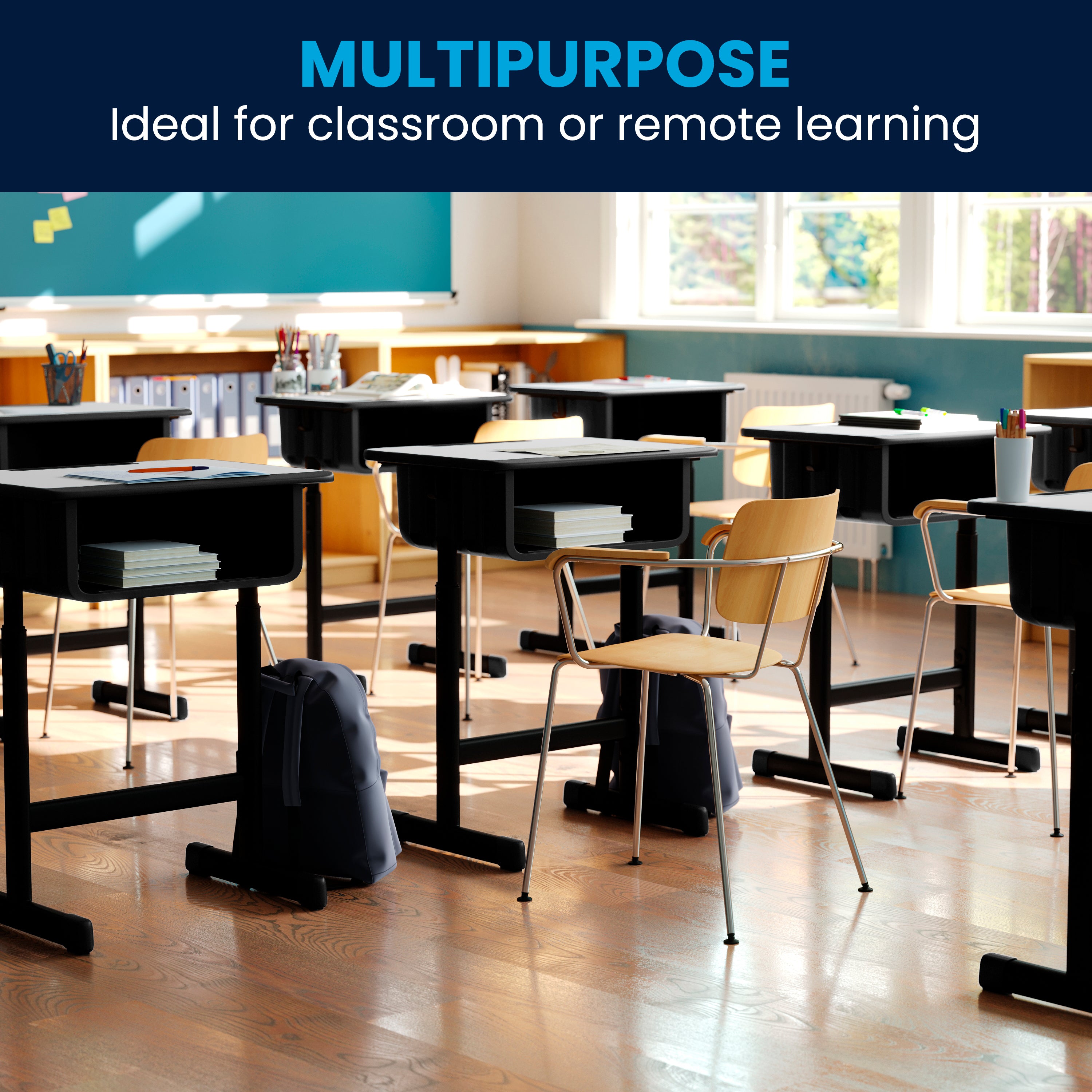 Student Desk with Top and Adjustable Height Pedestal Frame