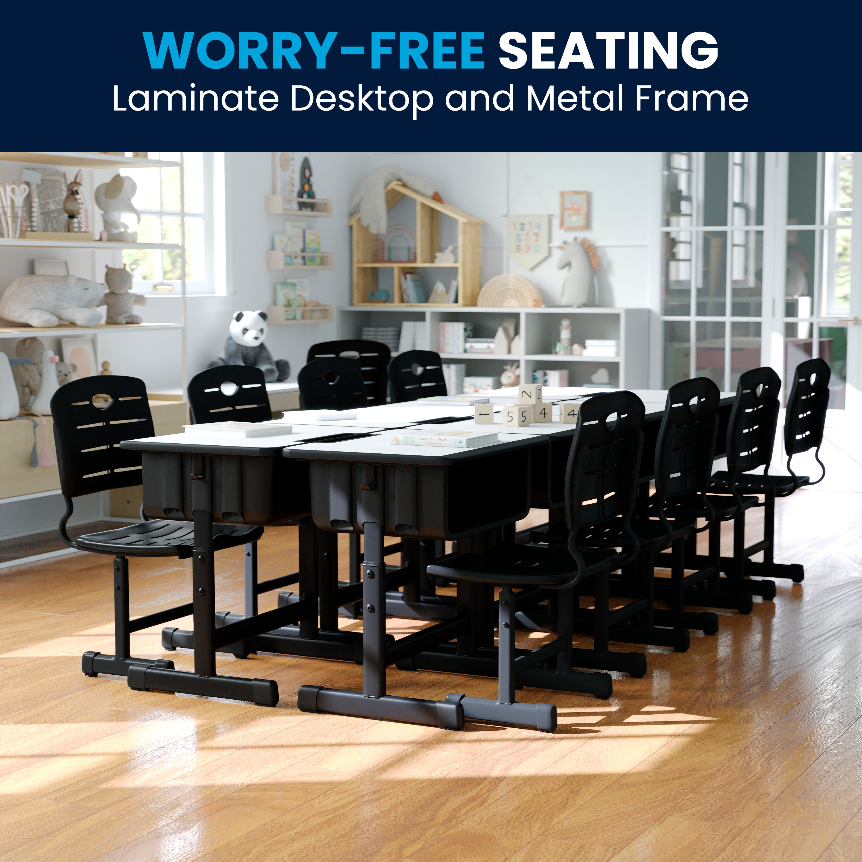 Student Desk with Top and Adjustable Height Pedestal Frame