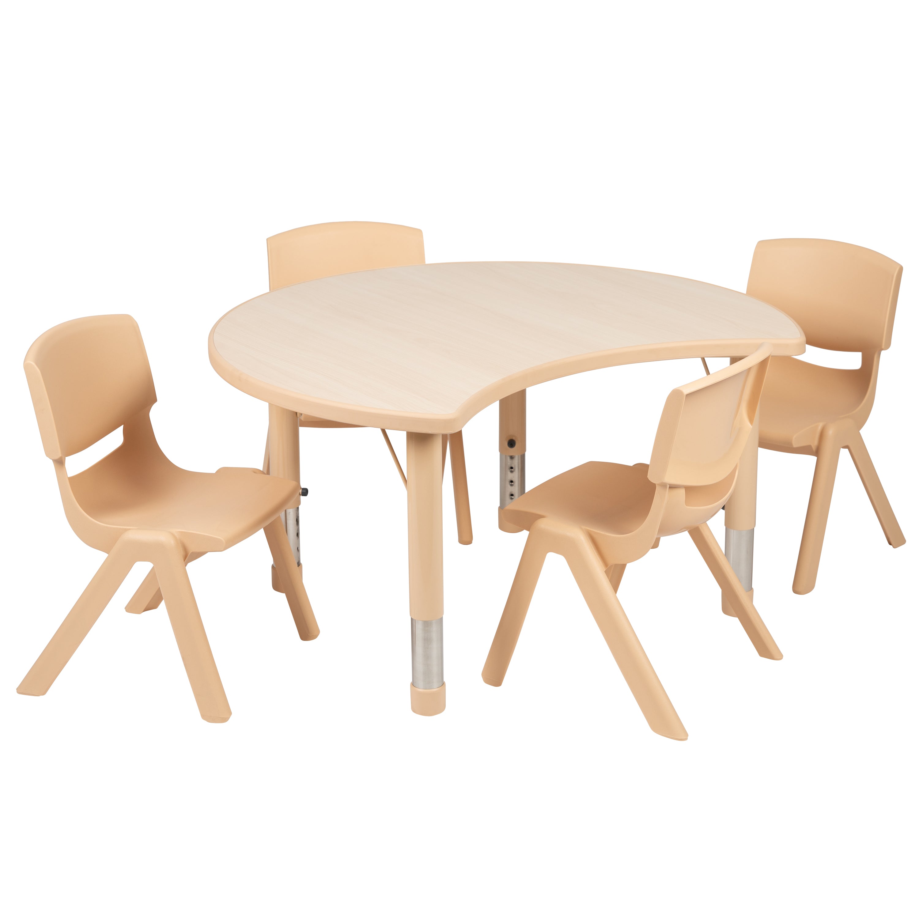 25.125"W x 35.5"L Crescent Plastic Height Adjustable Activity Table Set with 4 Chairs-Crescent Activity Table Set-Flash Furniture-Wall2Wall Furnishings
