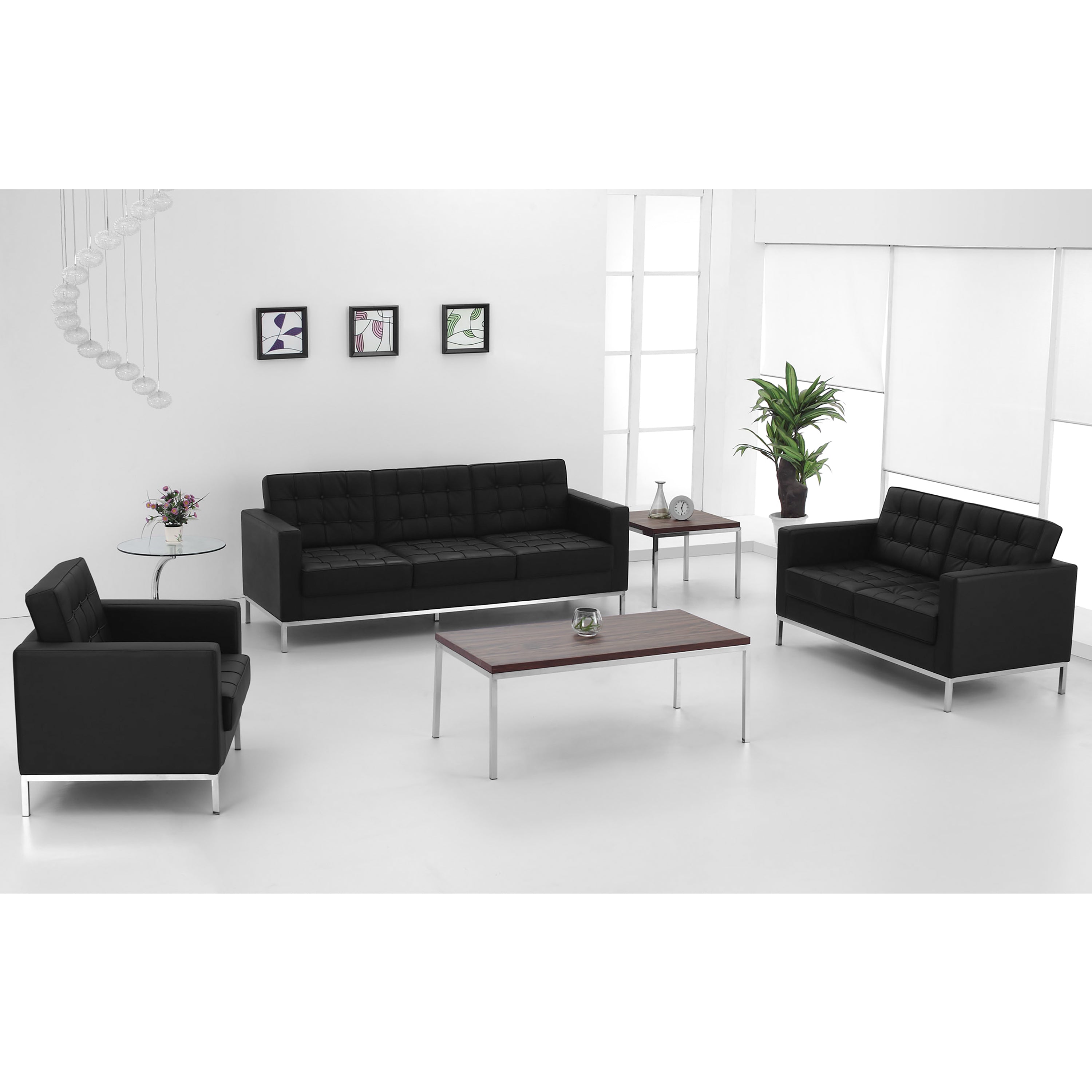 HERCULES Lacey Series Contemporary Button Tufted LeatherSoft Loveseat with Integrated Stainless Steel Frame-Reception Loveseat-Flash Furniture-Wall2Wall Furnishings