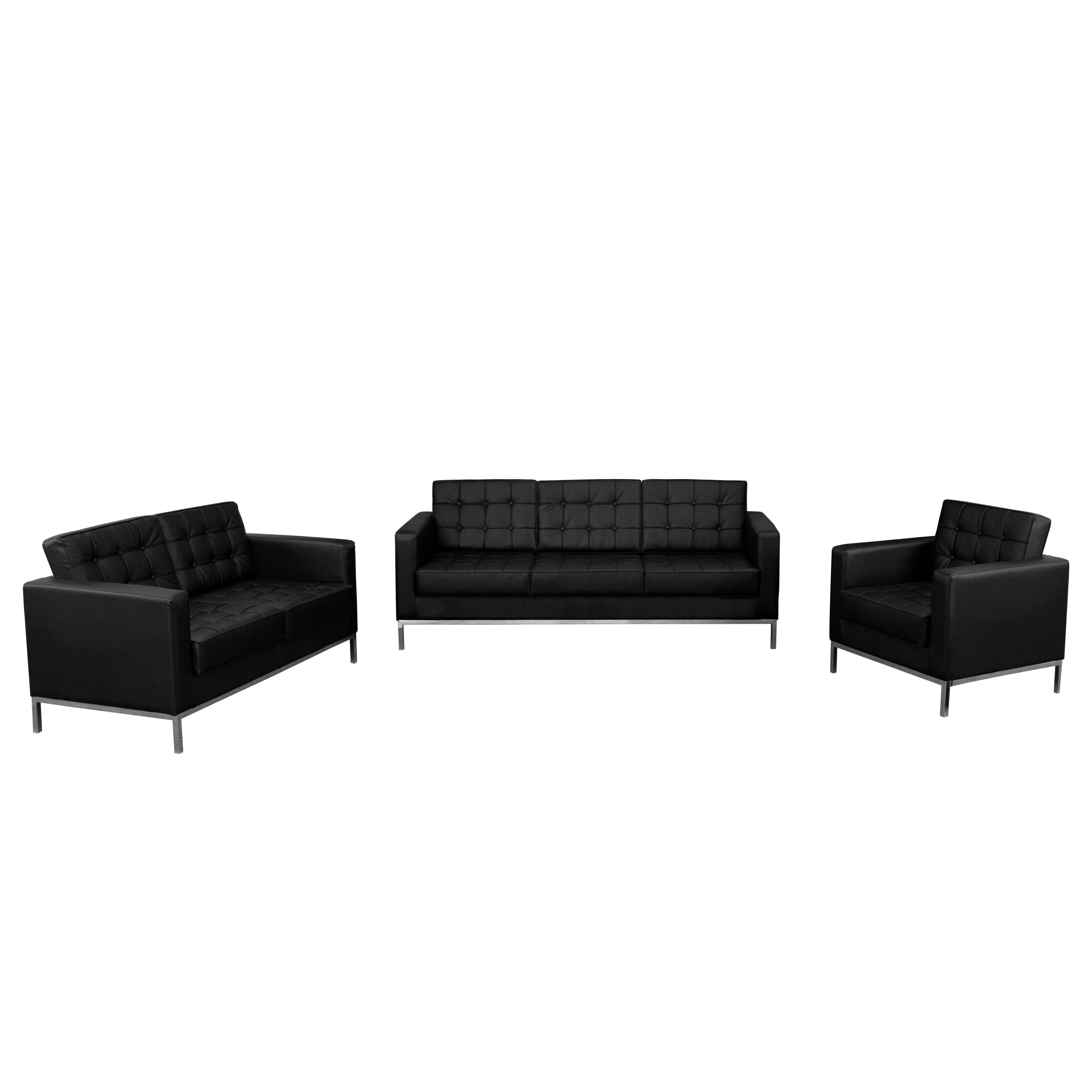 HERCULES Lacey Series Button Tufted LeatherSoft Reception Set with Integrated Stainless Steel Frame-Reception Set-Flash Furniture-Wall2Wall Furnishings