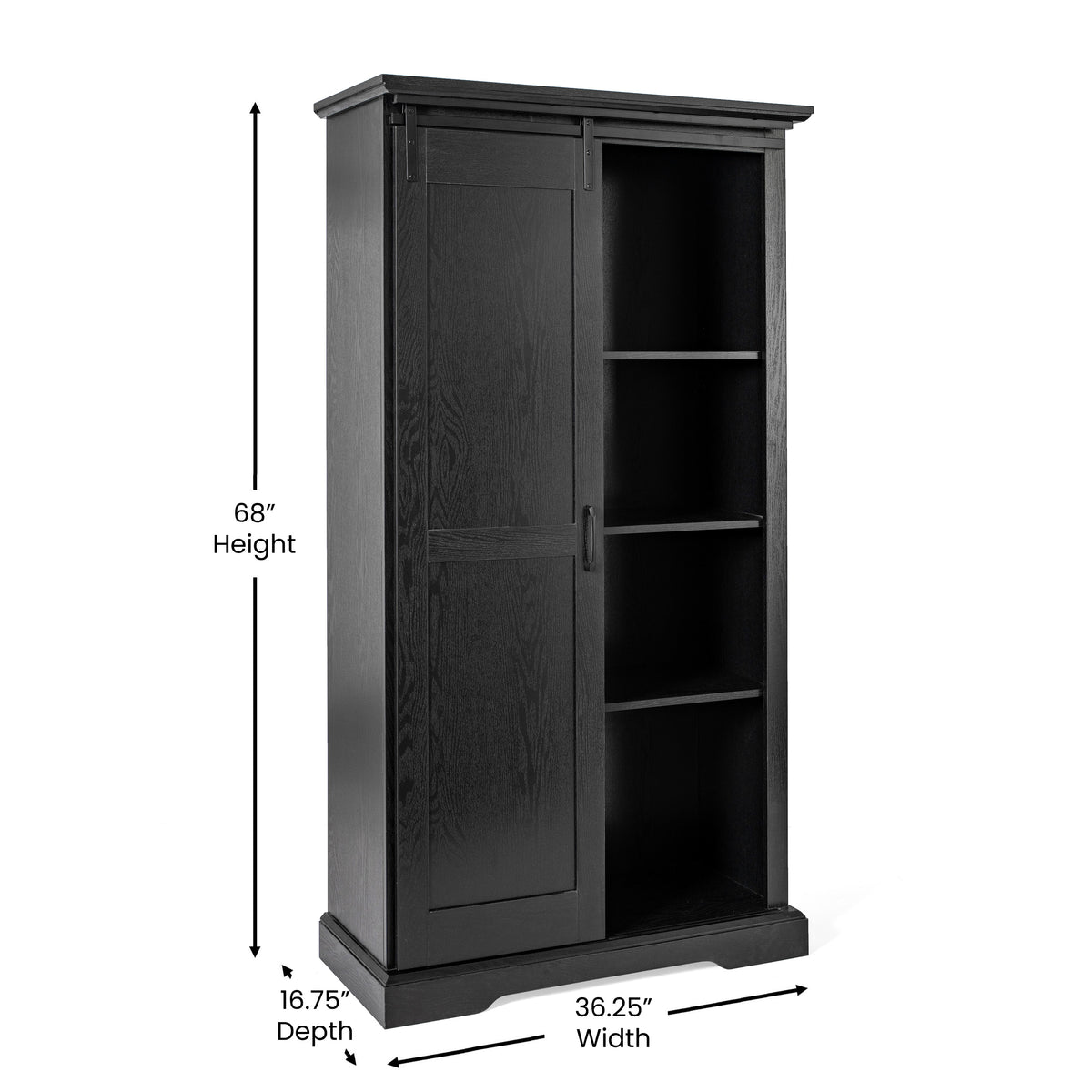 Harrison Rustic Farmhouse Storage Cabinet Bookcase with Sliding Barn Door and Adjustable Shelves