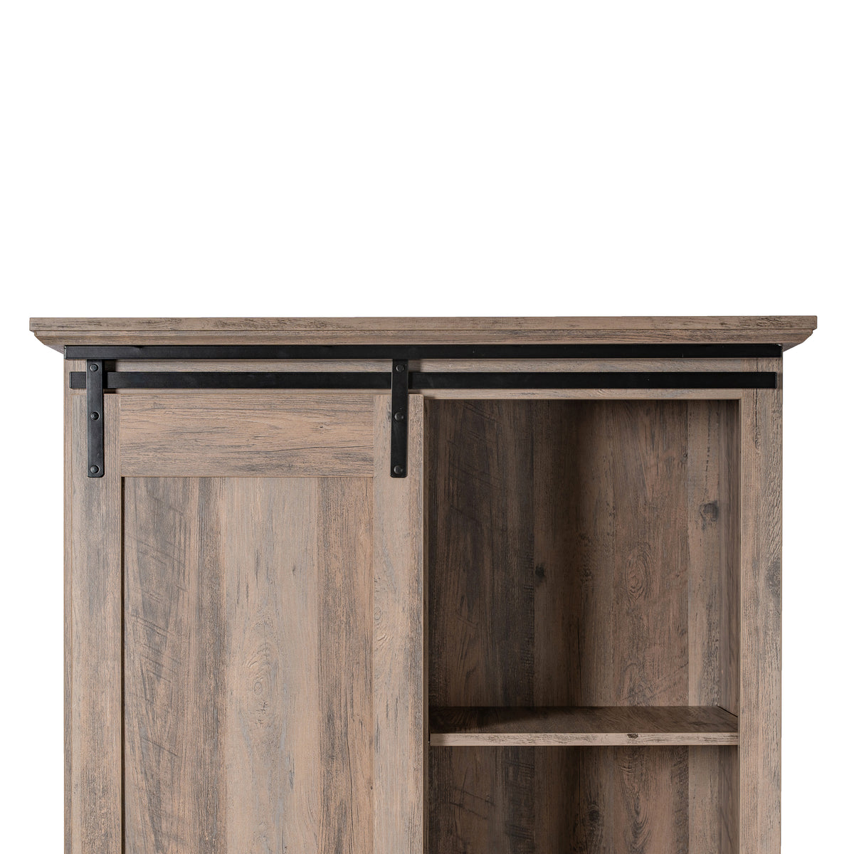 Harrison Rustic Farmhouse Storage Cabinet Bookcase with Sliding Barn Door and Adjustable Shelves