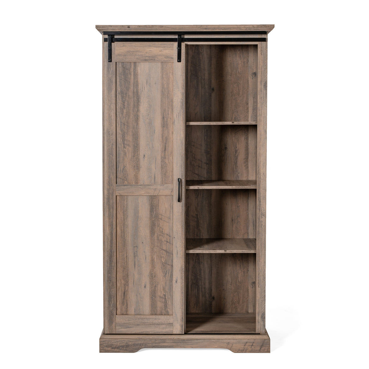 Harrison Rustic Farmhouse Storage Cabinet Bookcase with Sliding Barn Door and Adjustable Shelves